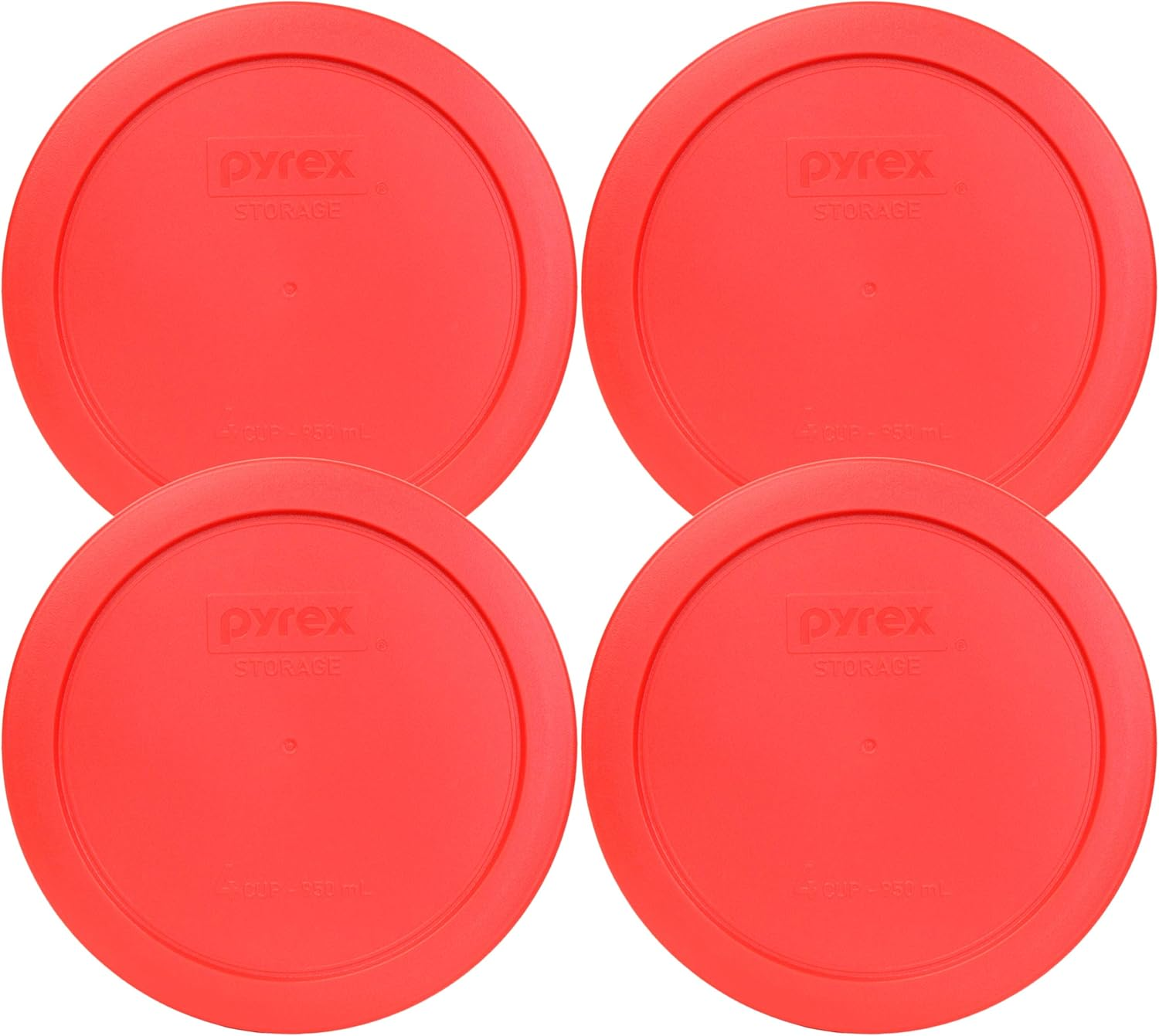Pyrex 7201-PC 6In round Red 4 Cup Lid for Glass Bowl - 4 Pack Made in the USA