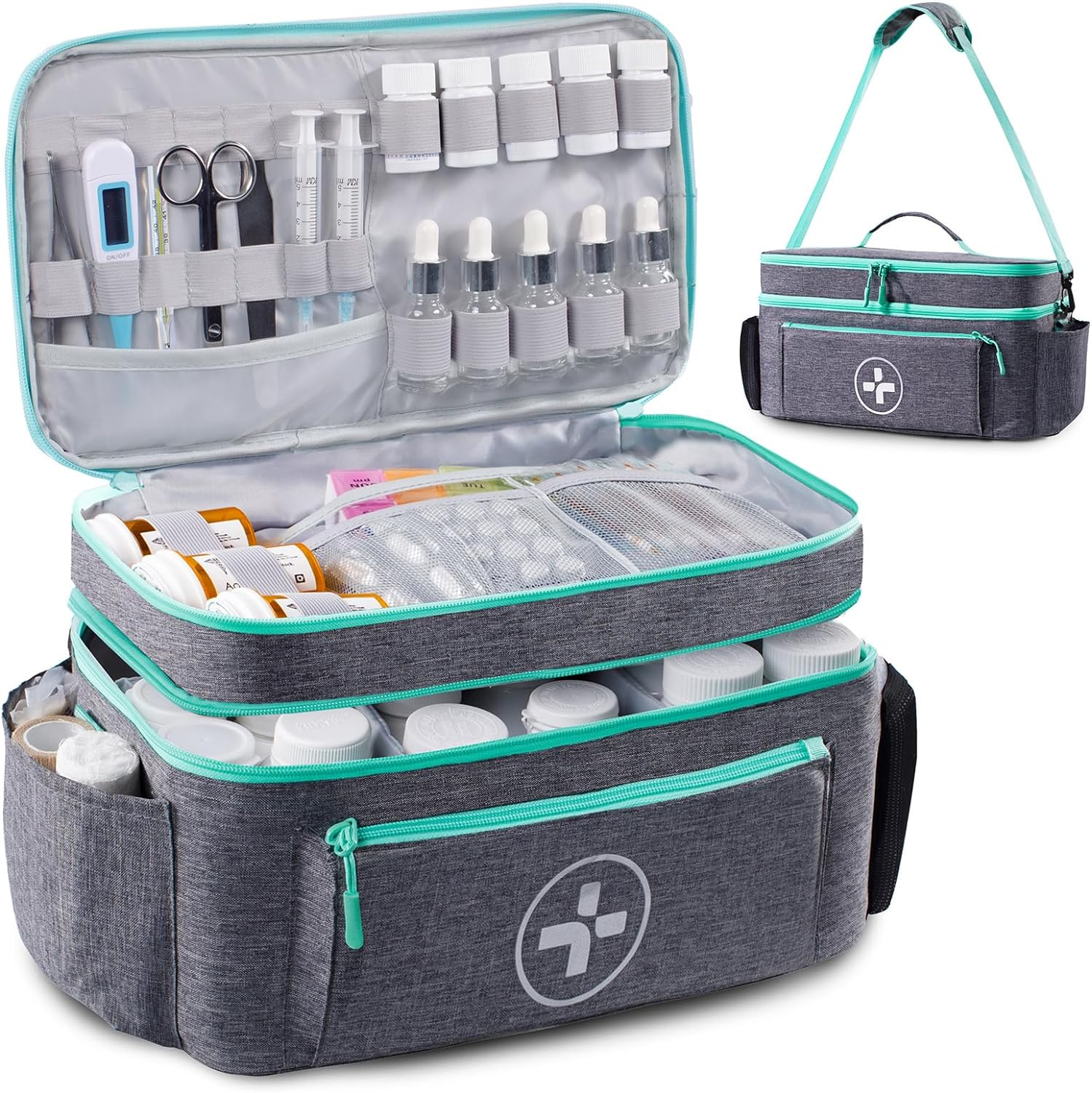 Travel Medicine Bag Organizer, Medical Bag Empty, Pill Bottle Organizer for Home, Large Medication Storage, Travel Carrying Case First Aid Kit Bags Empty, Emergency Kit.