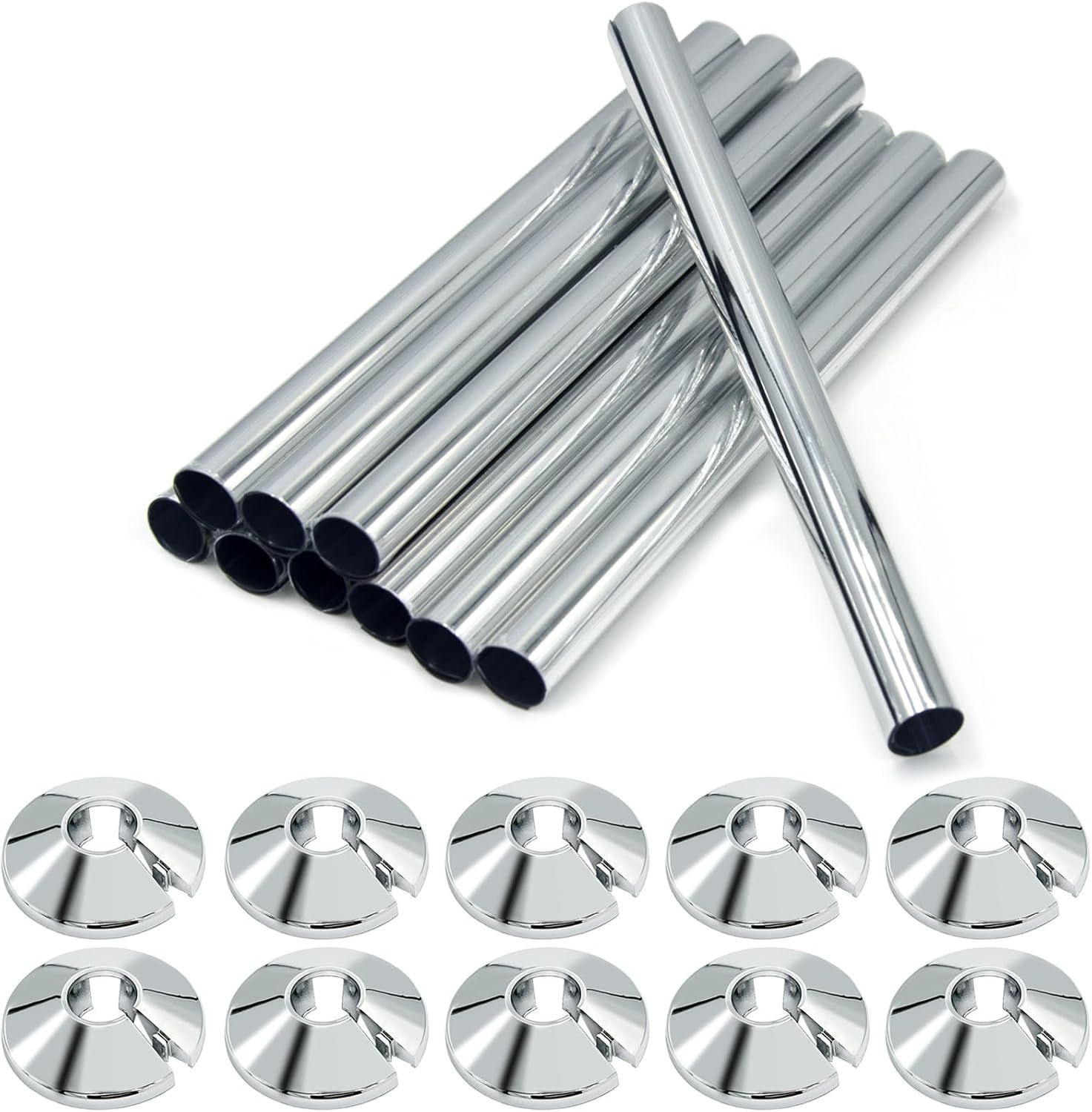 10 PCS Radiator Pipe Covers and Collars, 15Mm X 200Mm and 16Mm for Radiator Pipe (Silver)