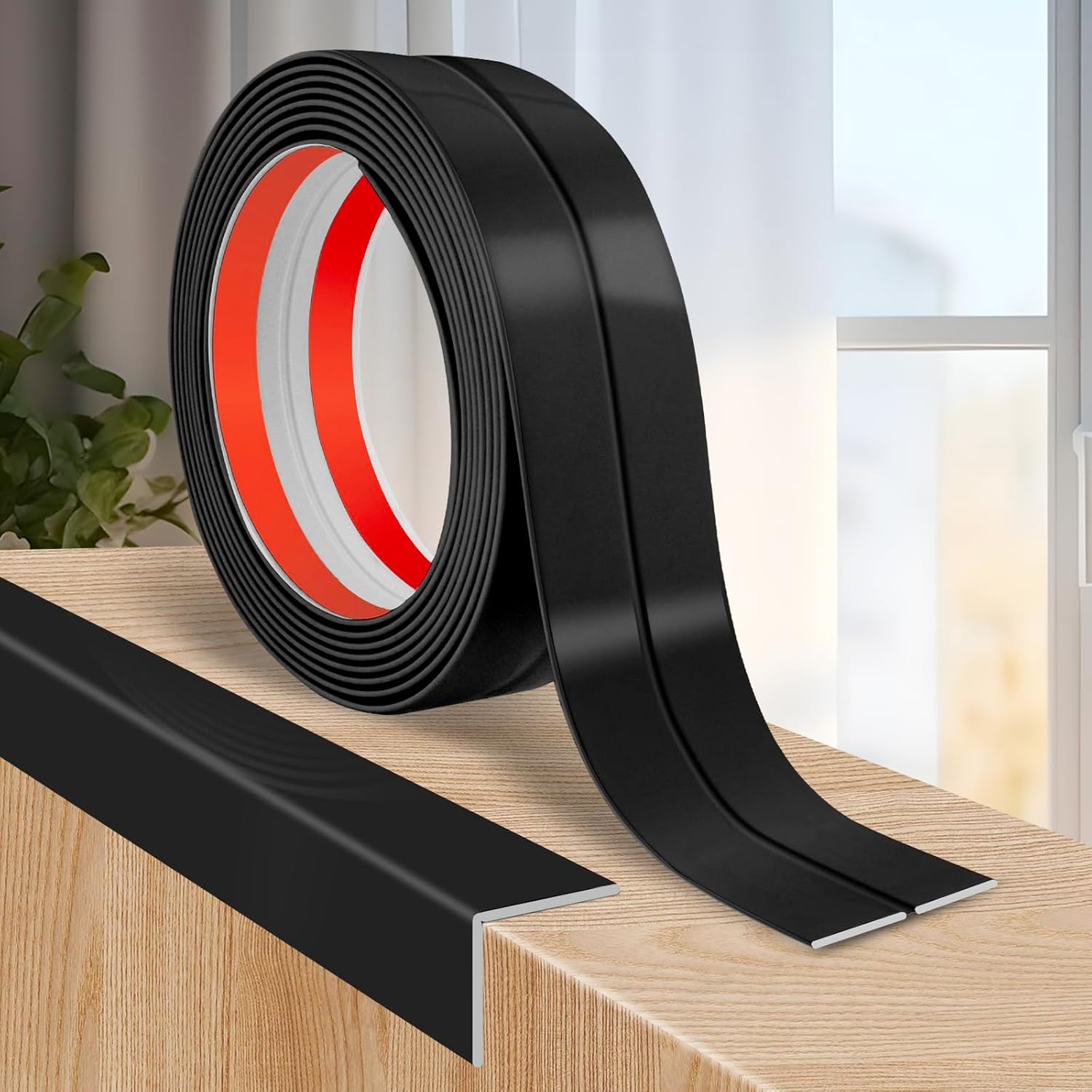 Protector de Esquinas de Pared Flexible Autoadhesivo Moldura 1 6in x 10ft Negro