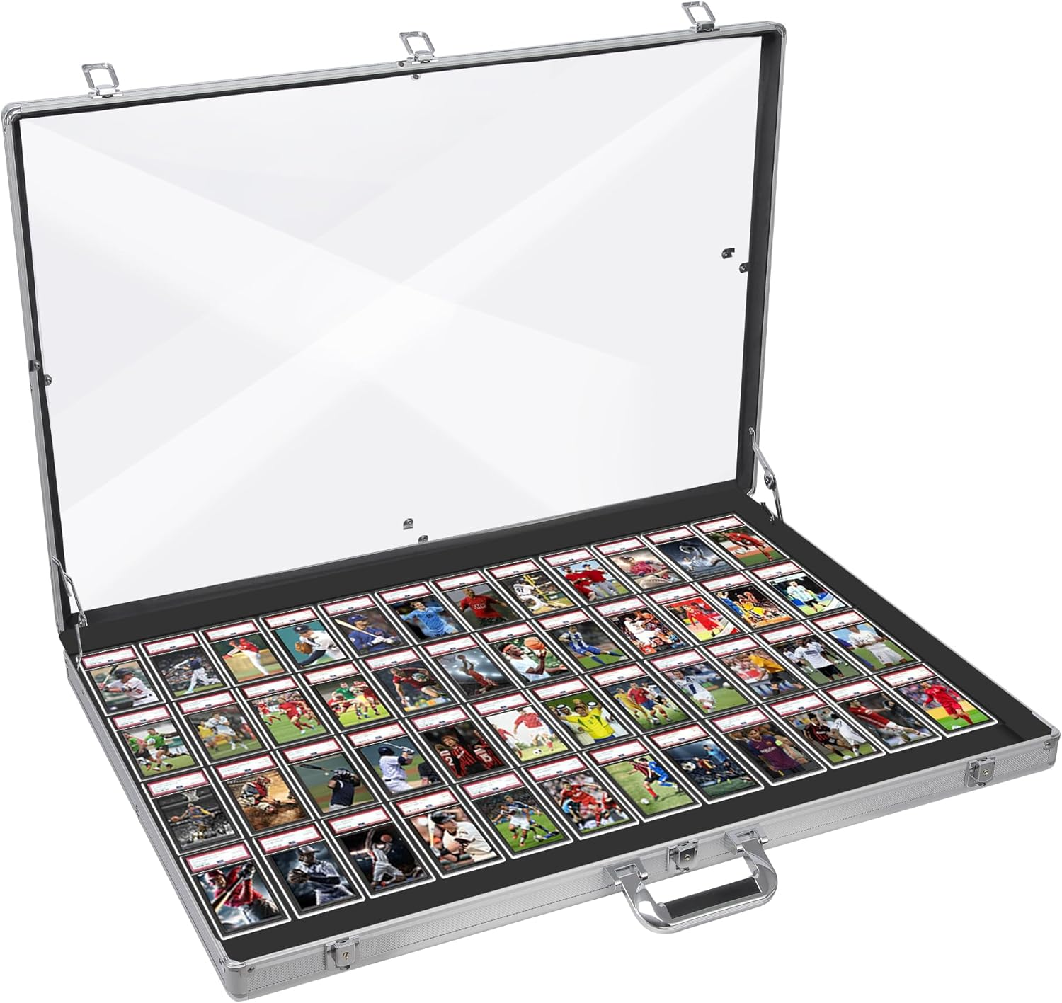 Aluminum Glass Display Case for Cards, XL Large Table Top Display Case with Lock, Portable Trade Show Display Case for Jewelry MTG Cards Collectible Cards