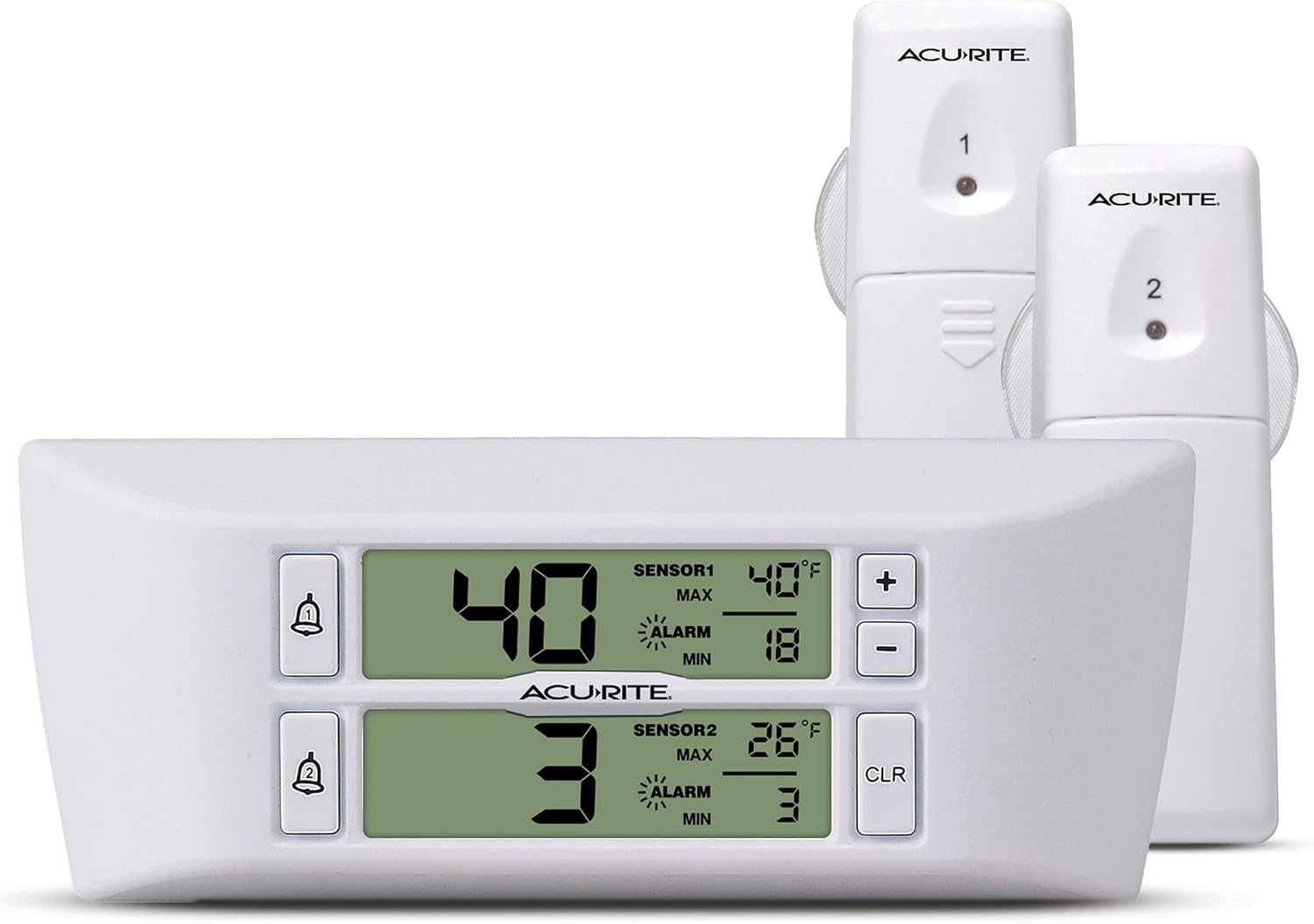Acurite Digital Wireless Fridge and Freezer Thermometer with Alarm and Max/Min Temperature for Home ,LCD Display, Restaurants (00986M), 0.6, White