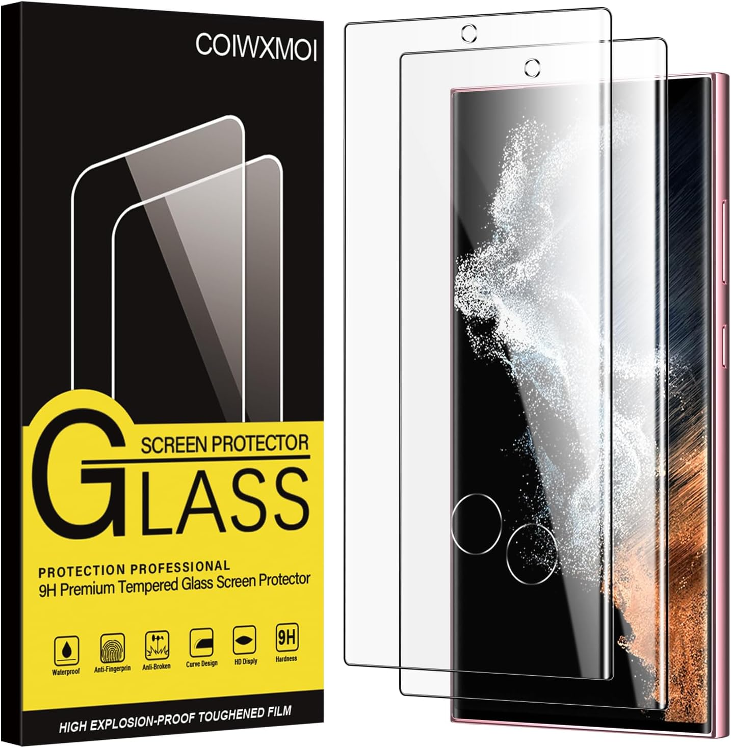 Vetro Temperato per Samsung Galaxy S22 Ultra 5G Pellicola Protettiva 2 Pezzi Durezza 9H Anti-Graffio Anti-Impronte Ultra Trasparente Senza Bolle Vetrino Protezione Schermo