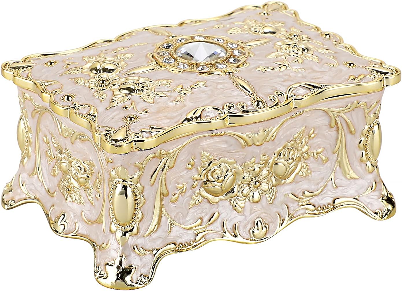 Vintage Jewelry Box, Small Enameled Trinket Box Organizer Rectangular Treasure Chest Box Jewelry Decorative Box Keepsake Gift Box Case for Women Girls,3.7X 2.7X 2 Inch