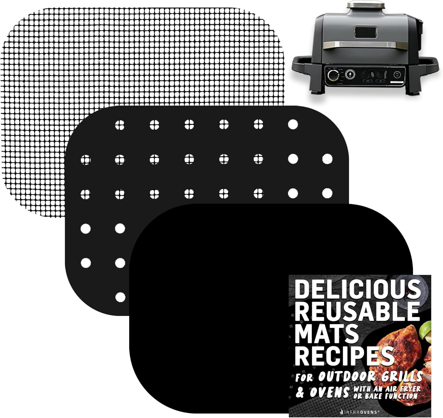 Reusable Liner Accessories for Ninja Woodfire Outdoor Grill (Crisper Basket Only) OG700 OG701 OG751 & More Non-Stick Grill Mats for Wood Fire Air Fryer Smoker 7-In-1 BBQ, Dishwasher Safe by
