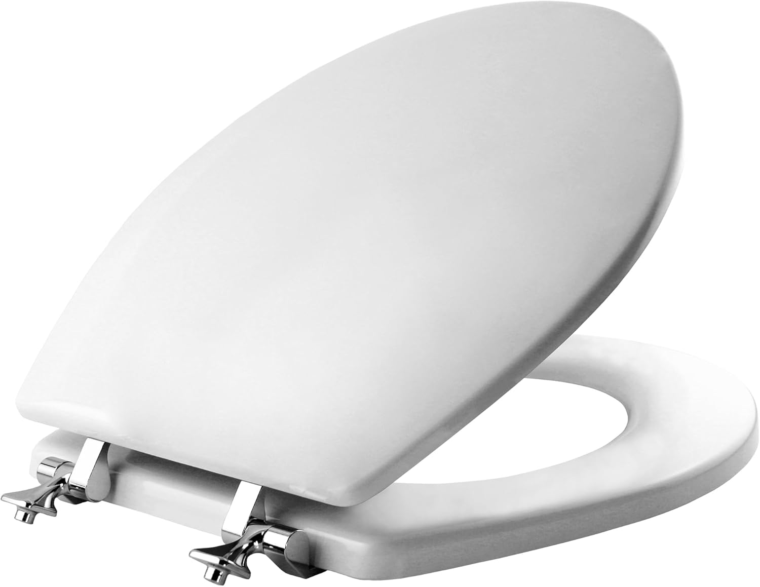 844CP 000 Edgewater Toilet Seat with Chrome Hinges Will Never Come Loose, ROUND, Durable Enameled Wood, White