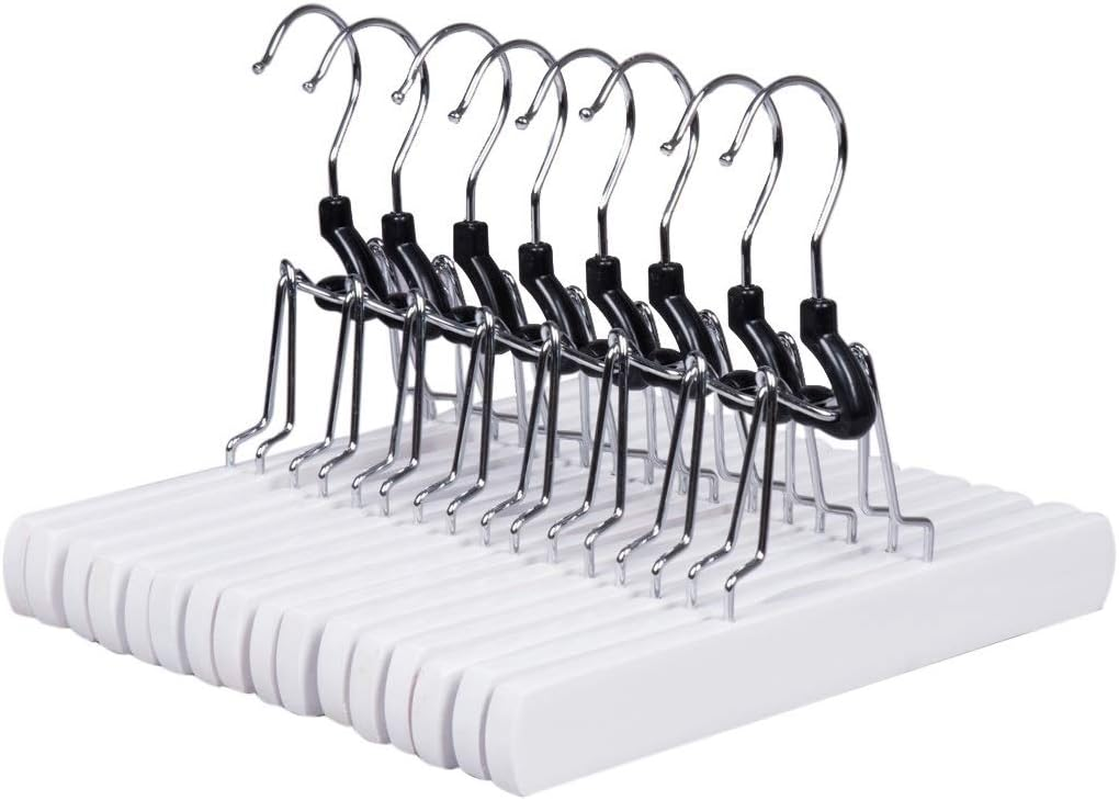 Amber Home 10 Pack White Wooden Pants Hangers, Wood Clamp Hangers with Non Slip Padded Velvet, Jeans/Slacks Hangers Hair Extension Hangers for Skirts, Trousers, Wigs (White, 10)