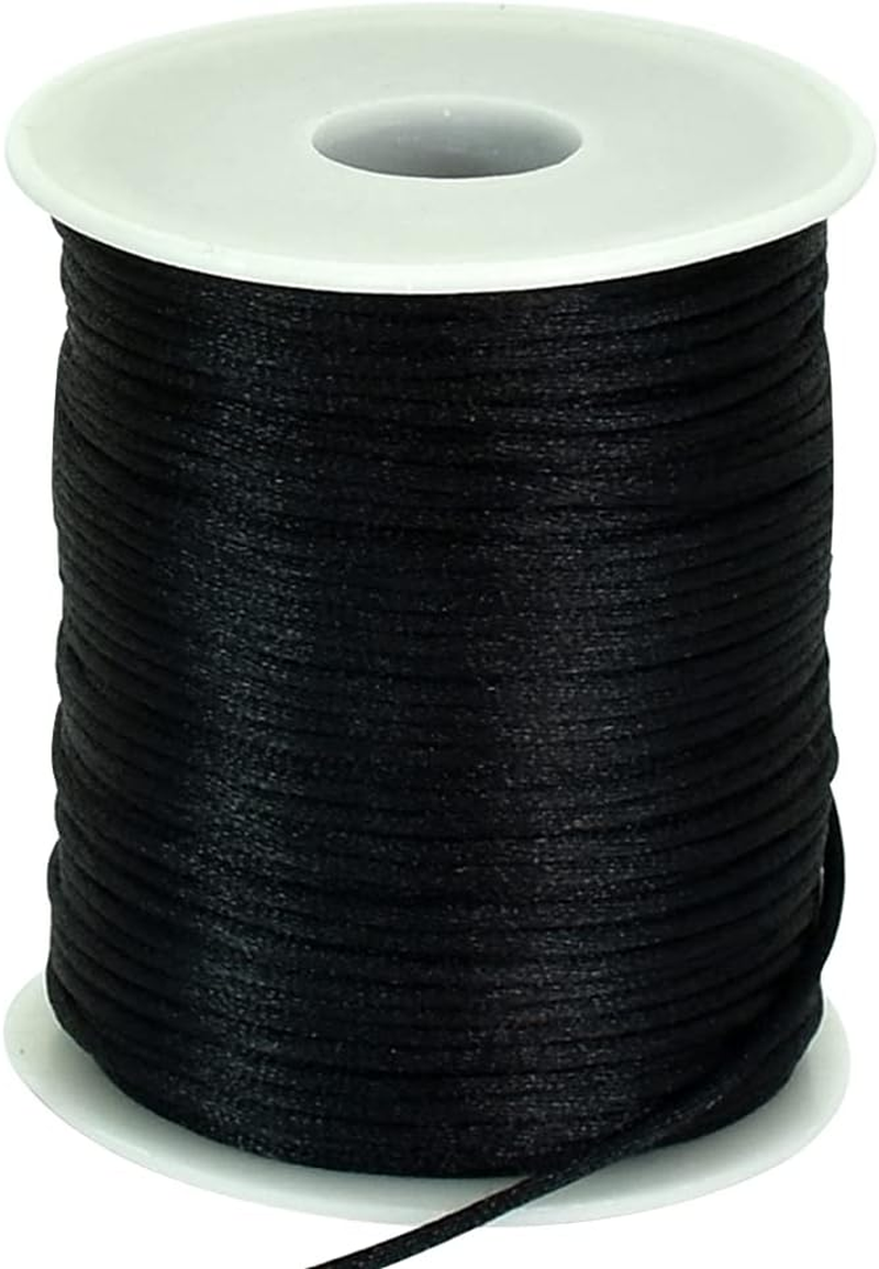 TONIFUL 2Mm X 110 Yards Black Nylon Cord Satin String for Bracelet Jewelry Making Rattail Macrame Trim Cord Necklace Bulk Beading Thread Kumihimo Chinese Knot Craft