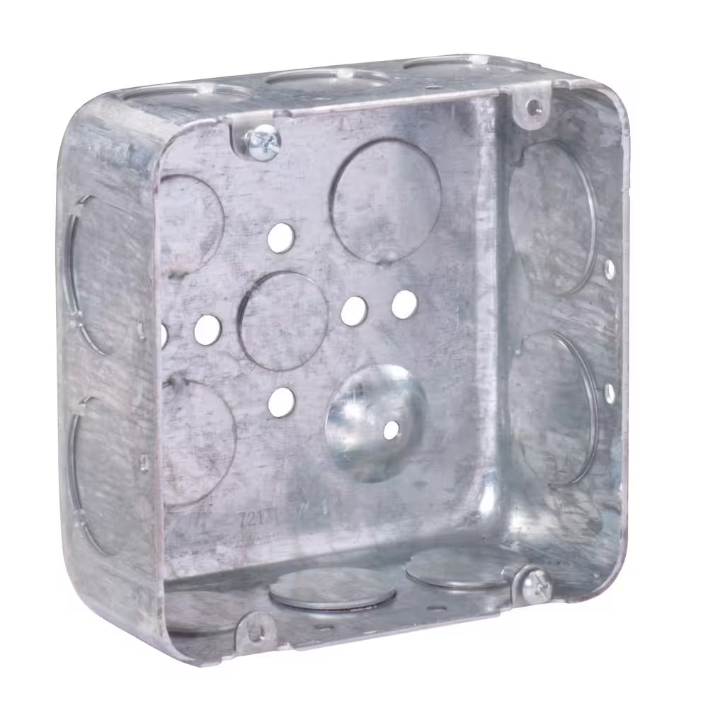 4-11/16 In. W X 2-1/8 In. D Steel Metallic Square Box with Two 1/2 In. KO Eight 3/4 In. Ko and Four 1 In. Ko 1-Pack