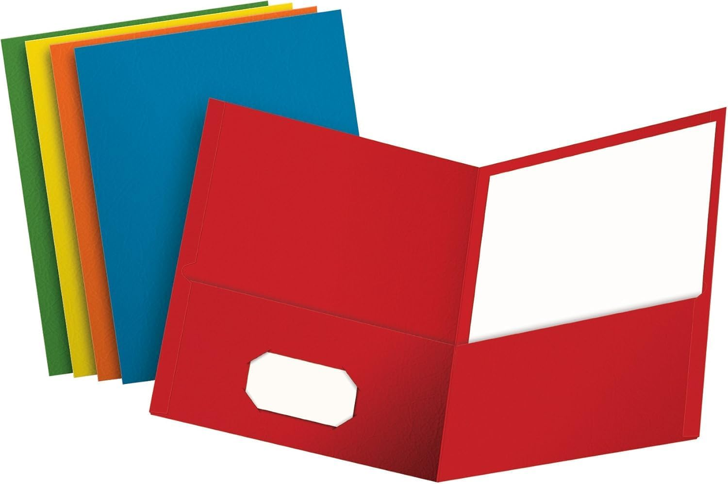 Oxford 2 Pocket Folders, Textured Paper, Assorted Colors (Light Blue, Red, Yellow, Orange, Green), Letter Size, 25 per Box
