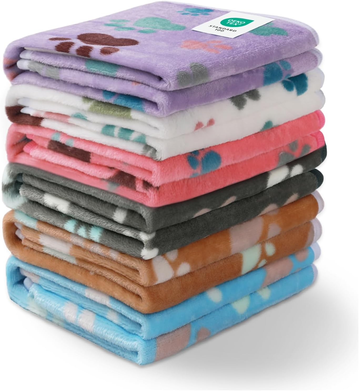 1 Pack 6 Dog Blankets Cat Soft Fluffy Fleece Pet Blanket Warm Cute Print Design Puppy Kitten Doggy Paw Small(23