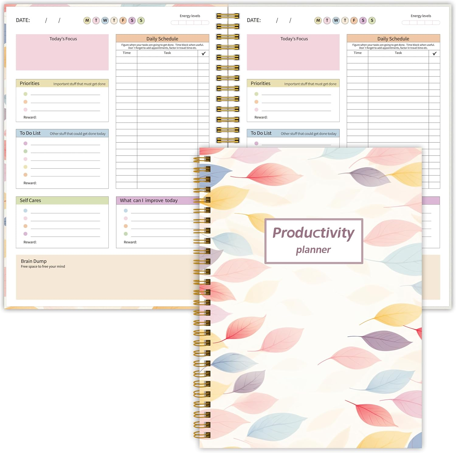 ADHD Daily Planner - Productivity Planner & Undated Task Management Organizer for Neurodivergent Adults, Focused Planners for Men & Women - B5 Colorful Leaves