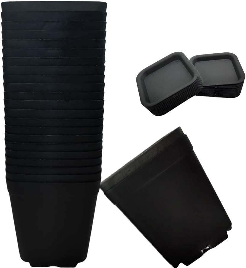 OJYUDD 24 Pack 3 Inch Black Nursery Pot Flower Pots Square Plastic Plant Pot Plastic Starter Pots with Saucer Basket Indoor Outdoor for Your Room,Garden Office and Balcony Decor