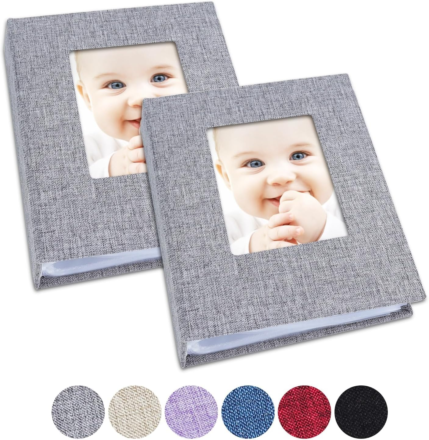 Small Photo Album 4X6 Photos, 2 Pack Linen Cover Mini Photo Book, 26-Page Holds 52 Pictures, Artwork or Postcards Storage for Baby, Grey