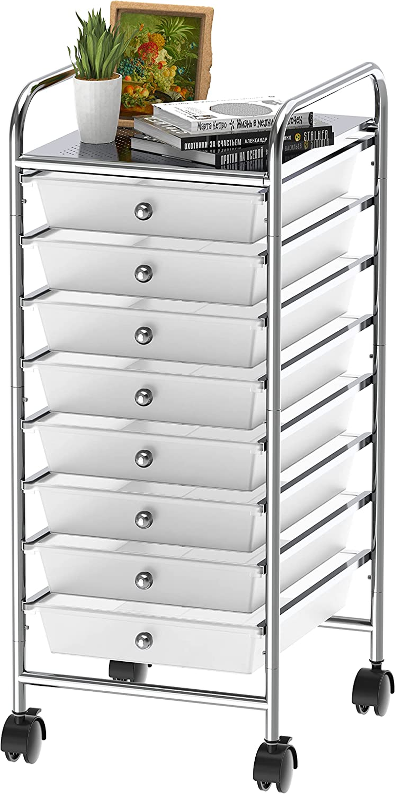 SimpleHouseware 3 Drawer Storage Cart, Art Craft Trolley with Drawers, Chrome - Picture 2 of 2