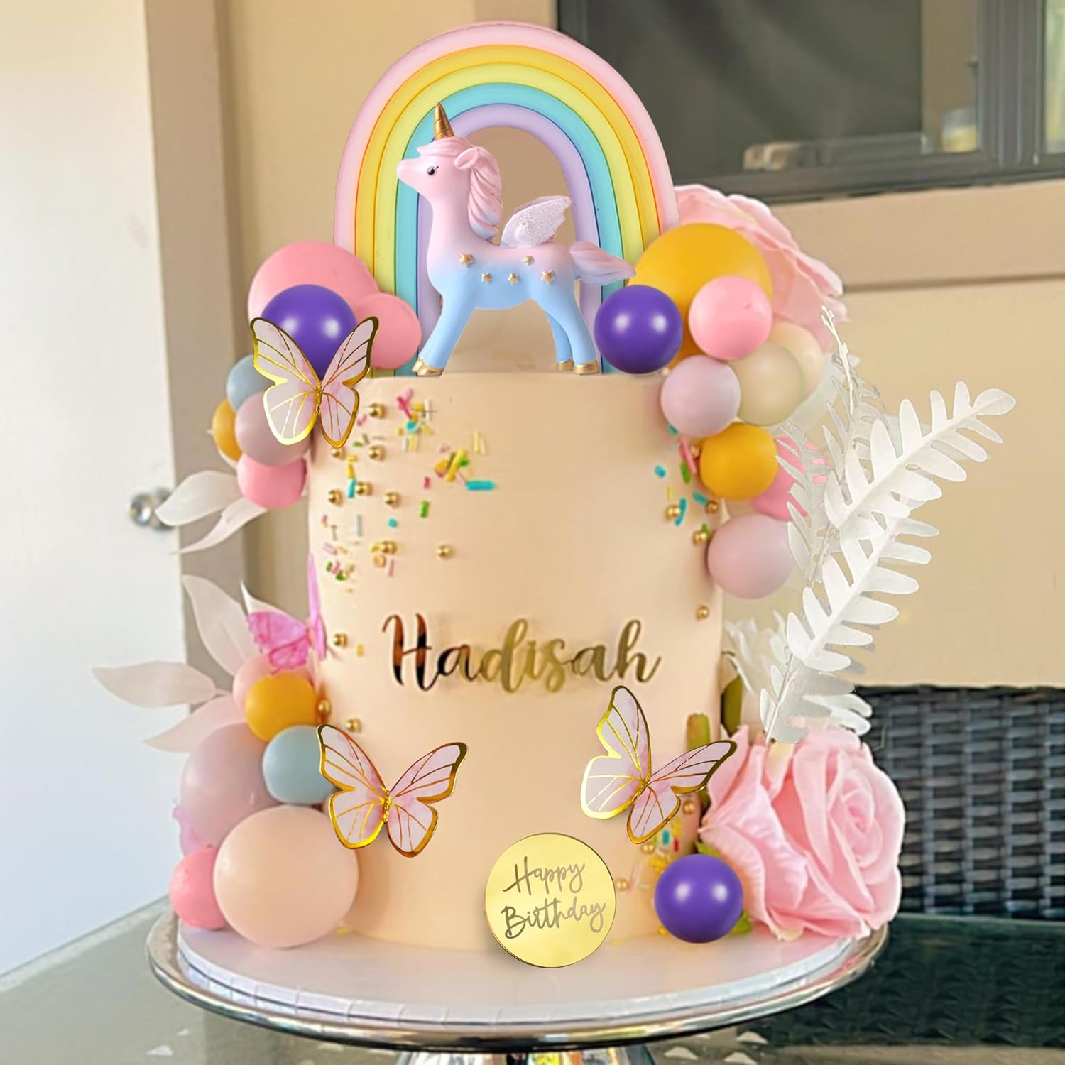 47 PCS Unicorn Cake Topper Unicorn Rainbow Cake Decorations with Rainbow Butt... - Picture 4 of 16