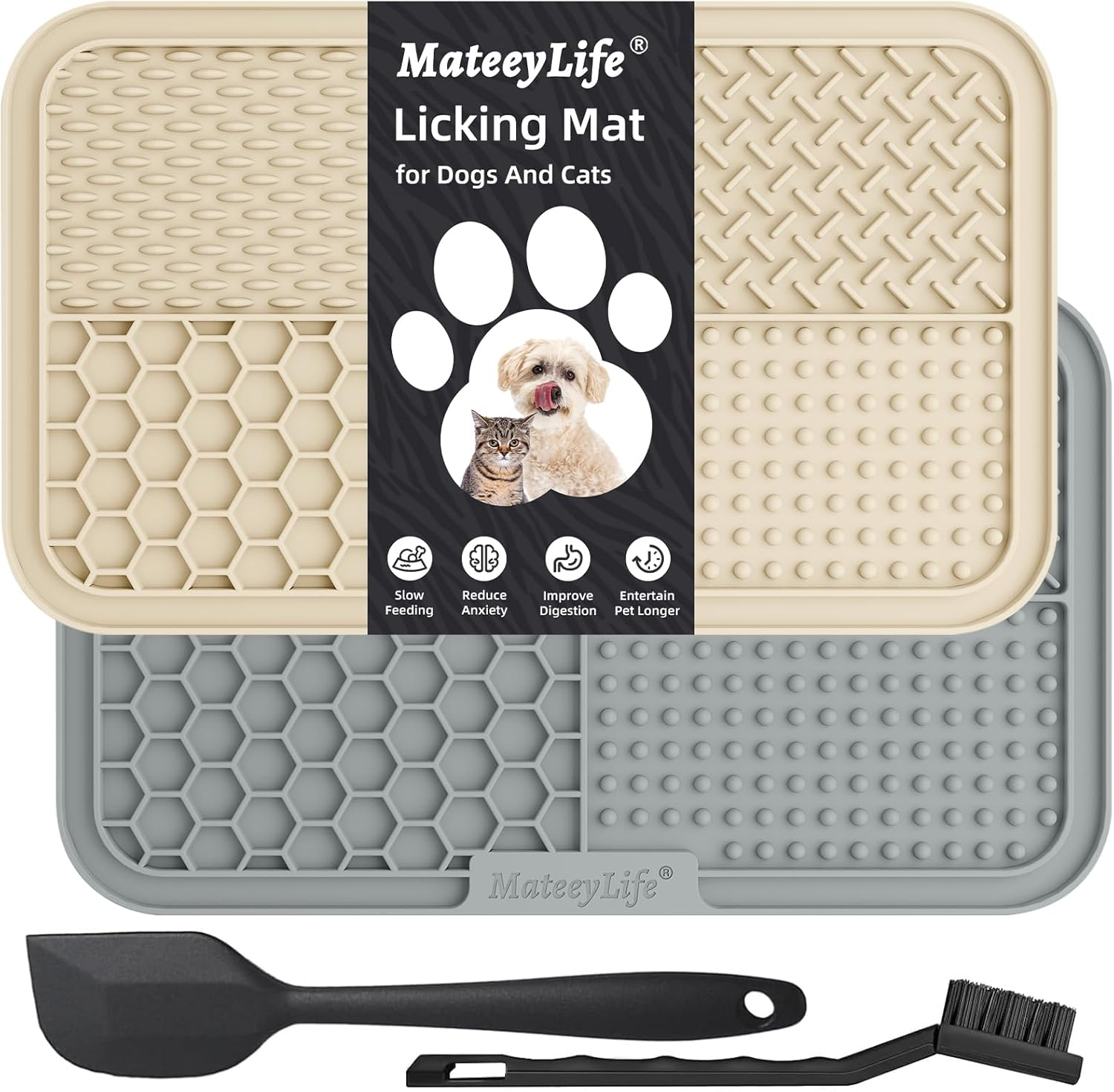2PCS Large Lick Mat for Dogs with Suction Cups, Slow Feeder Dog Bowls, Dog Lick Mat for Anxiety Relief, Dog Toys to Keep Them Busy, Dog Enrichment Toys for Bathing, Cat Lick Pad for Boredom