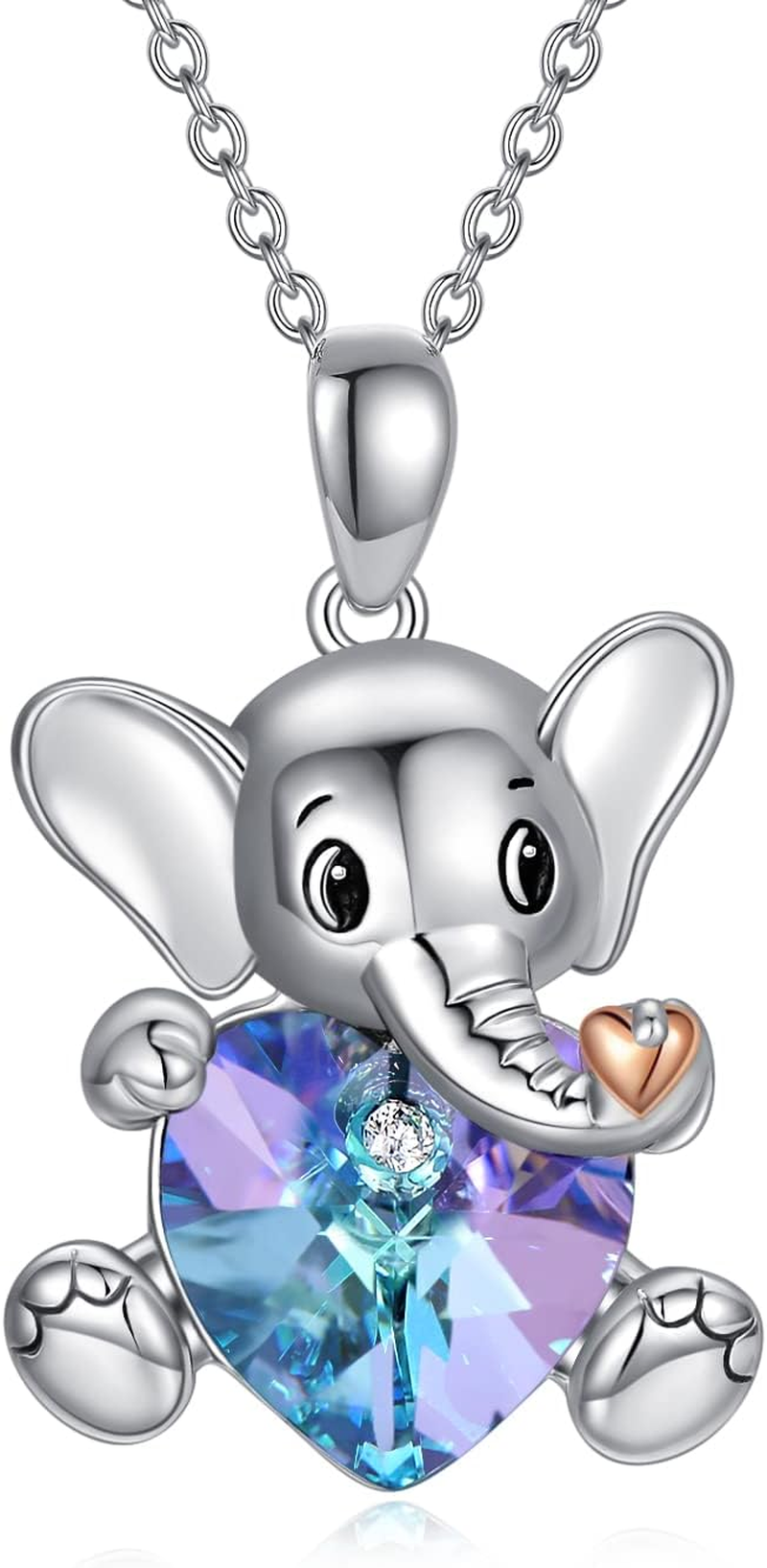 Sterling Silver Elephant Heart Pendant Austria Crystals Jewelry Gifts for Women