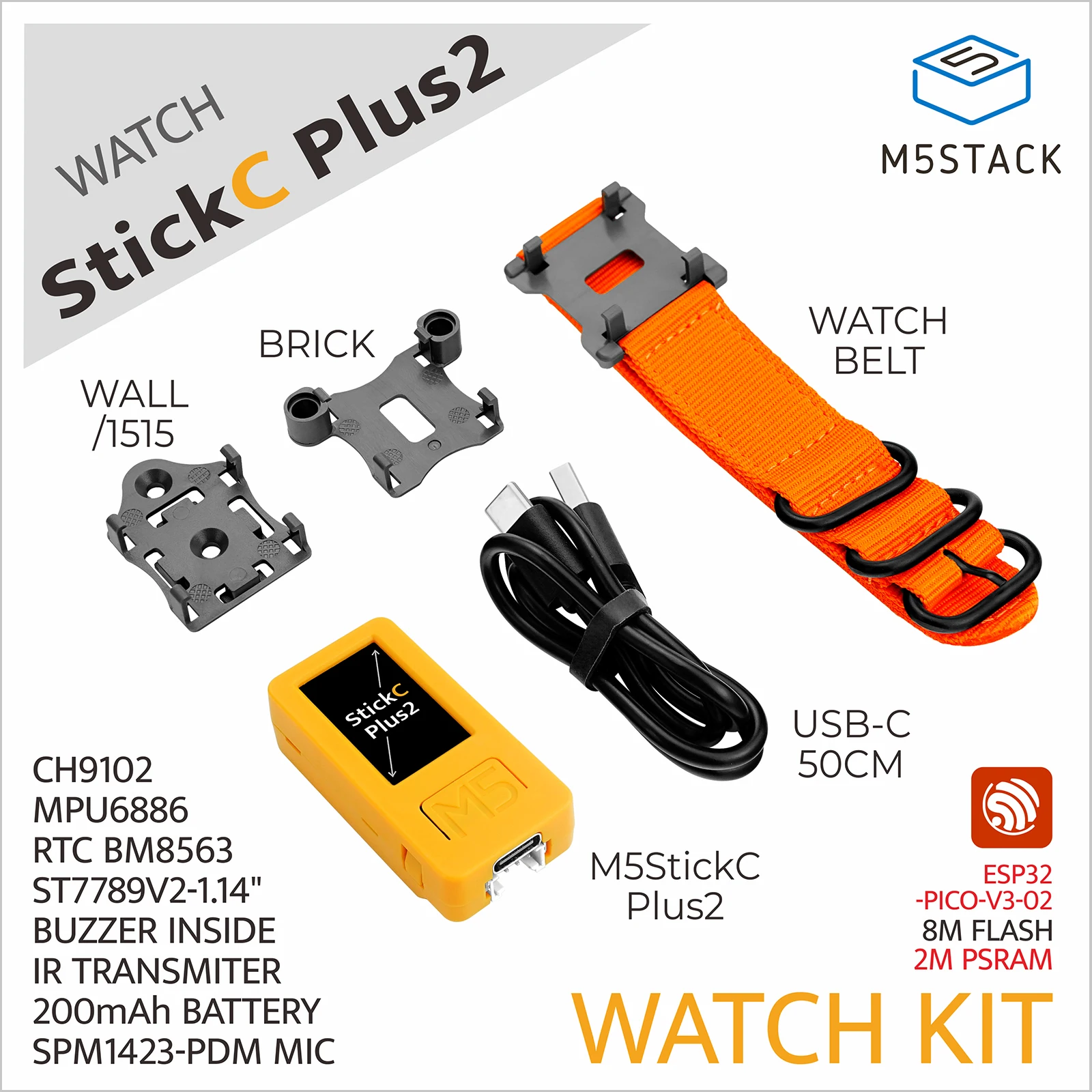 Official M5StickC PLUS2 with Watch Accessories ESP32-PICO-V3-02 Mini IoT Development Kit BLE and WiFi IoT Controller