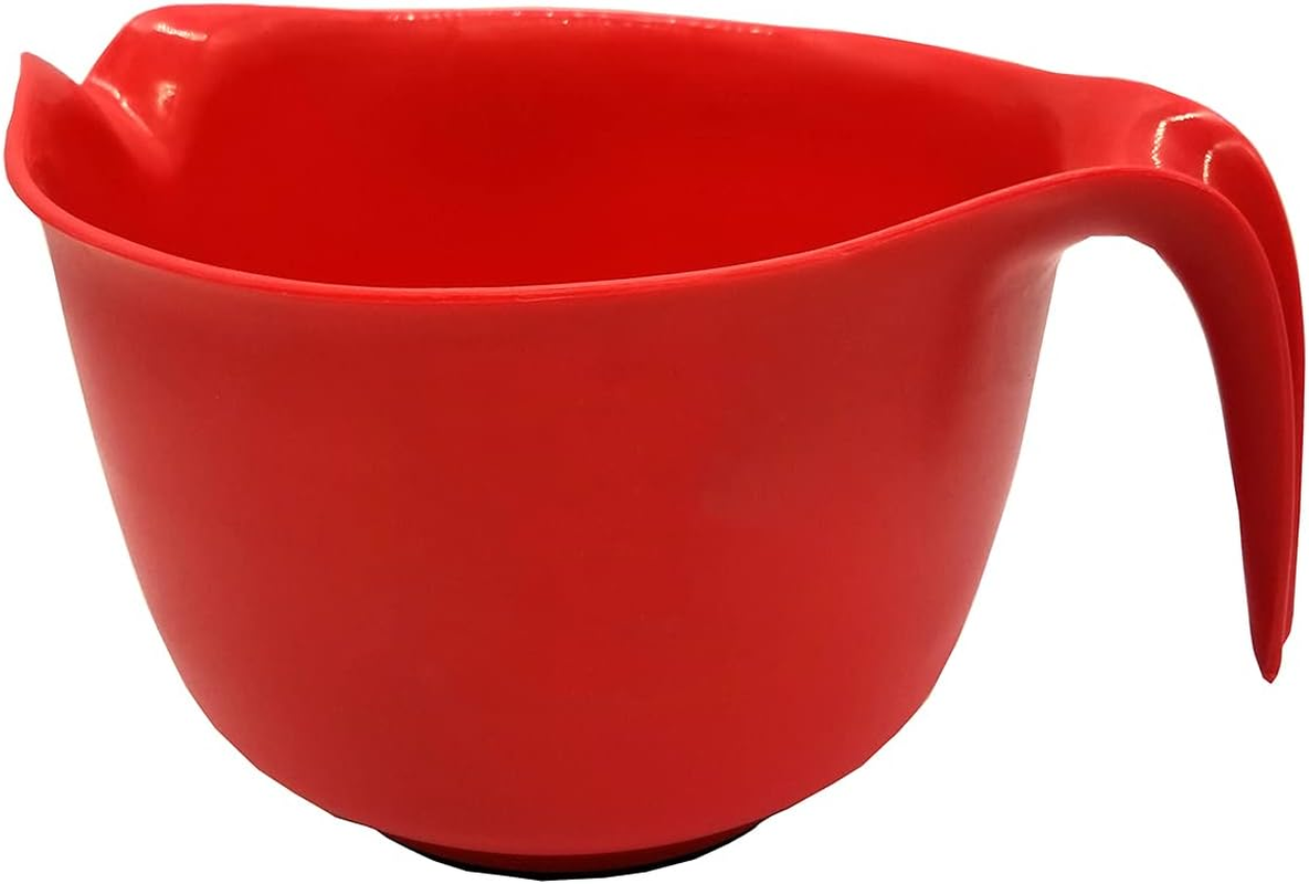 Mixing Bowl with Handle – 3 Quart | Heavy Duty Plastic with Pour Spout and Non-Slip Base | Dishwasher Safe Kitchen Supplies for Cooking and Baking, Red