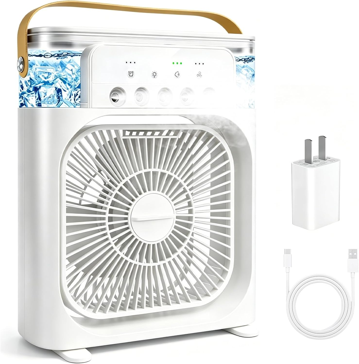 Portable Air Conditioner Fan, Mini Evaporative Air Cooler with 5 Spray Nozzles,3 Wind Speeds,3 Timers, 7 Colors LED Light,600Ml Personal AC Unit Fan for Bedroom Office Camping(White)