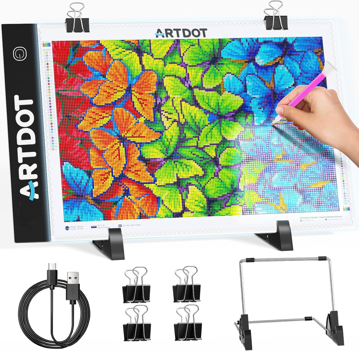 A4 LED Light Pad for Diamond Painting Kits for Adults, USB Powered Adjustable Brightness Diamond Art Light Board with Accessories