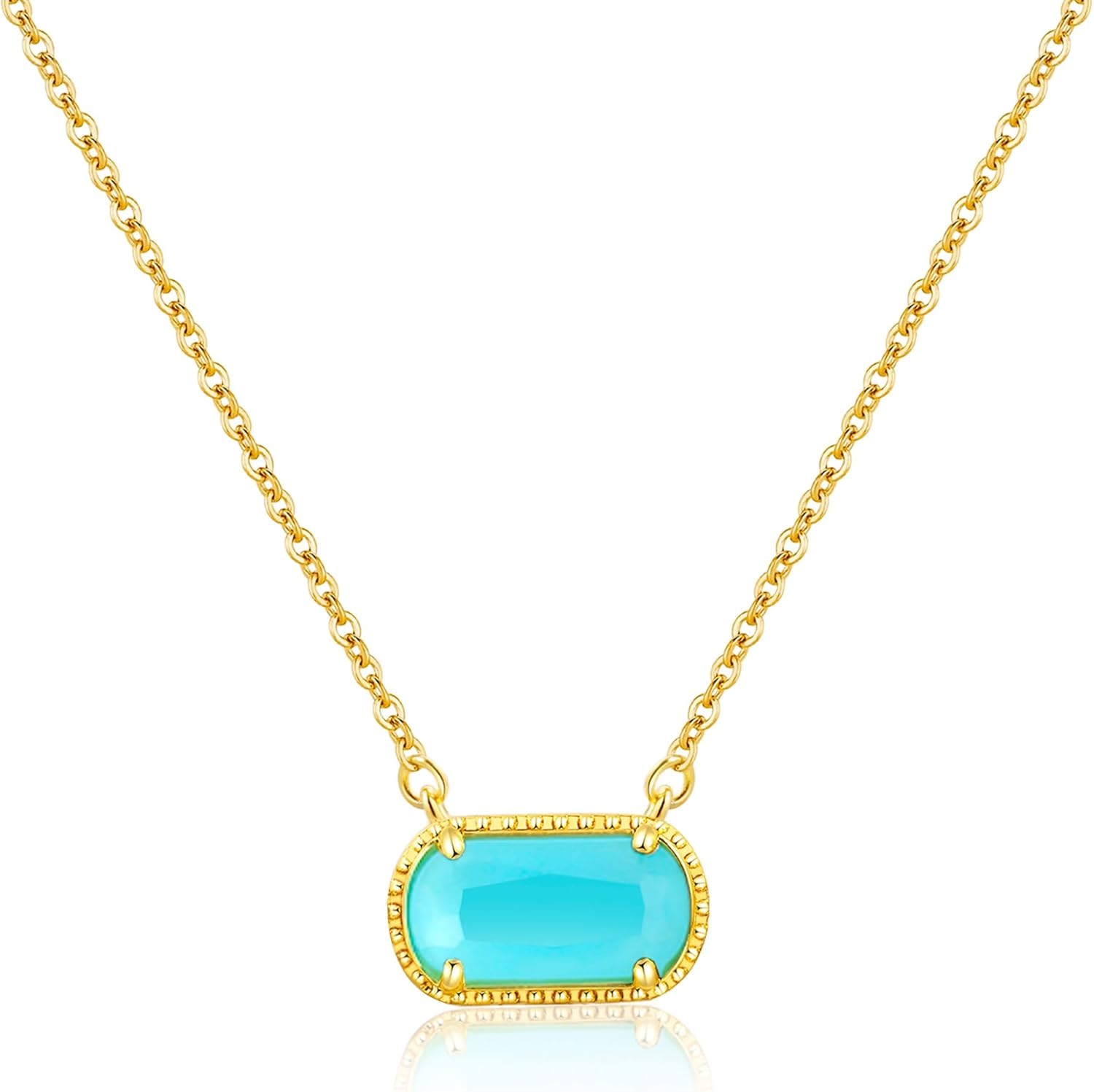 Birthstone Necklace for Women 14K Gold Plated Preppy Oval Stone Necklaces Trendy Zircon Pendant Necklaces Birthday Gifts for Women Mom Wife Friends