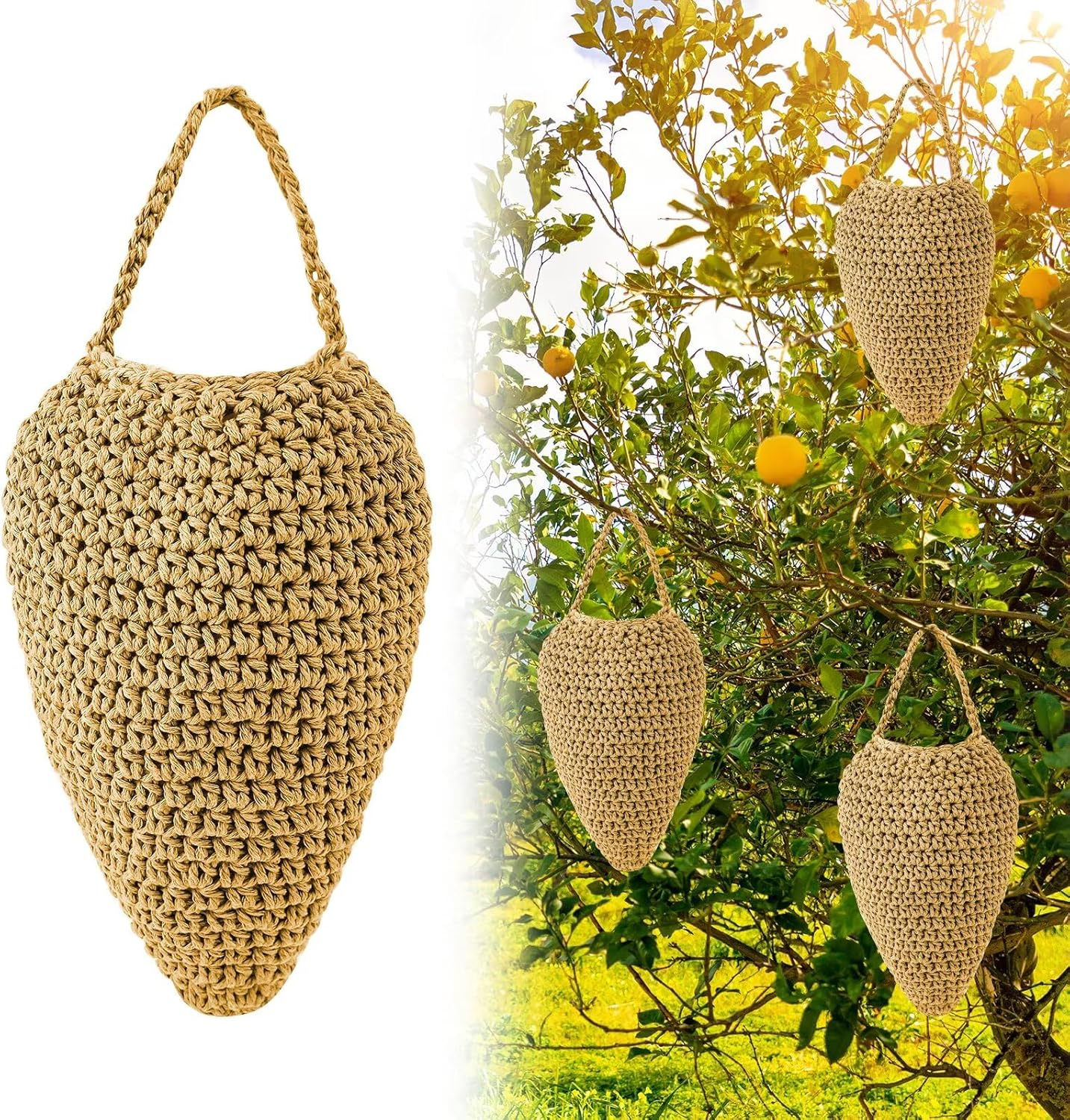 3 Pack Crochet Fake Wasp Nest, Faux Hanging Wasp Hornets Hive Nests Artificia