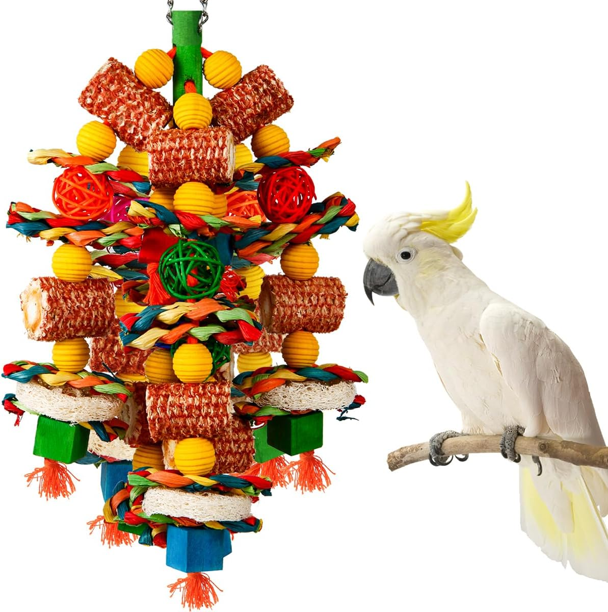 Bird Toys, Parrot Toys for Large Birds,Natural Corn Cob and Loofah Slices  Bird C