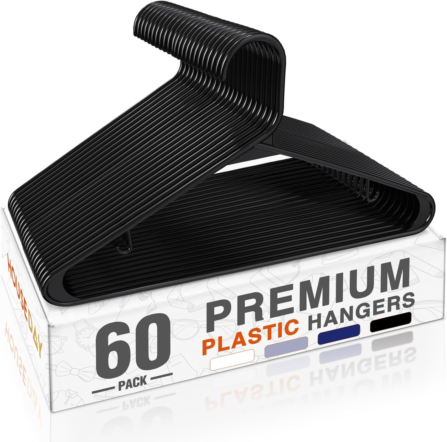 Black Plastic Hangers 60 Pack, Clothes Hangers with Non Slip Hooks, Durable & Space Saving Coat Hanger, Light-Weight Clothing Hanger, Perfect Closet Organizer for Everyday Use
