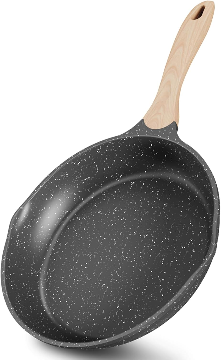 8 Inch Nonstick Frying Pan, Stone Coating Cookware, Nonstick Omelette Pan with Heat-Resistant Handle, Compatible with All Stoves (Grey)