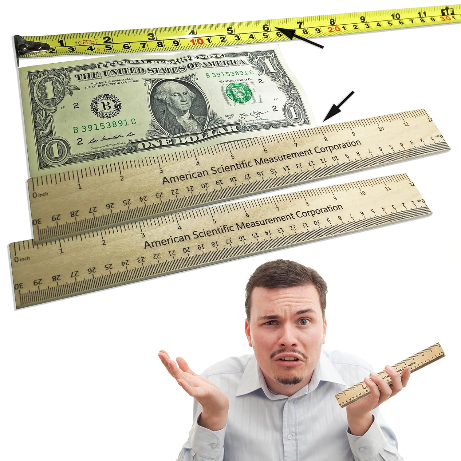 Trick Ruler, 2-Piece Novelty Rulers, Size Enhancement Prank, 33% Bigger, Wooden, 9 Inches