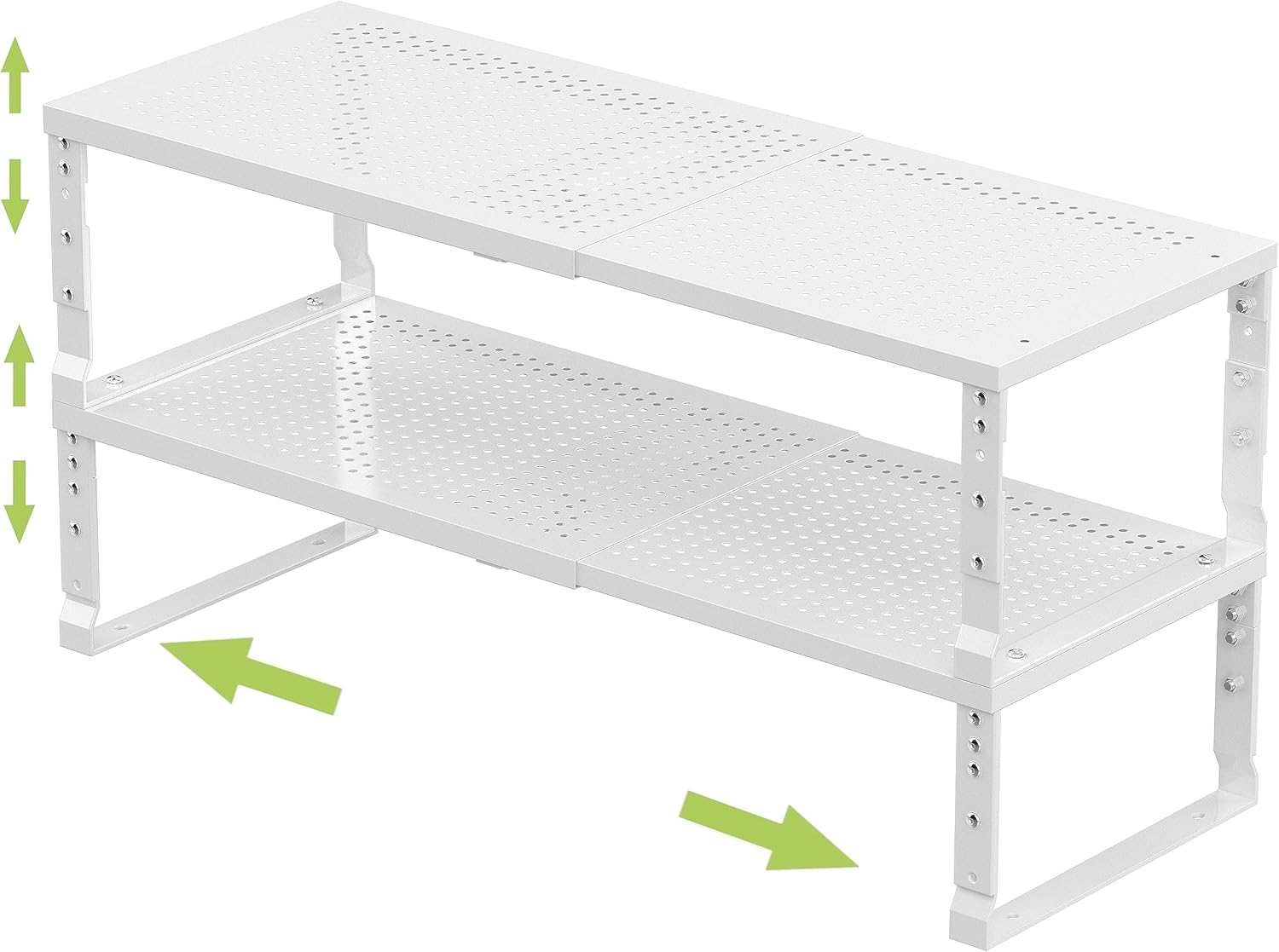 Expandable Adjustable Stackable Kitchen Organizer, Spice Rack,Metal Pantry Storage Shelves Racks,Counter Shelf for Cabinets, Countertop, Cupboard(2 Packs/Medium/White)