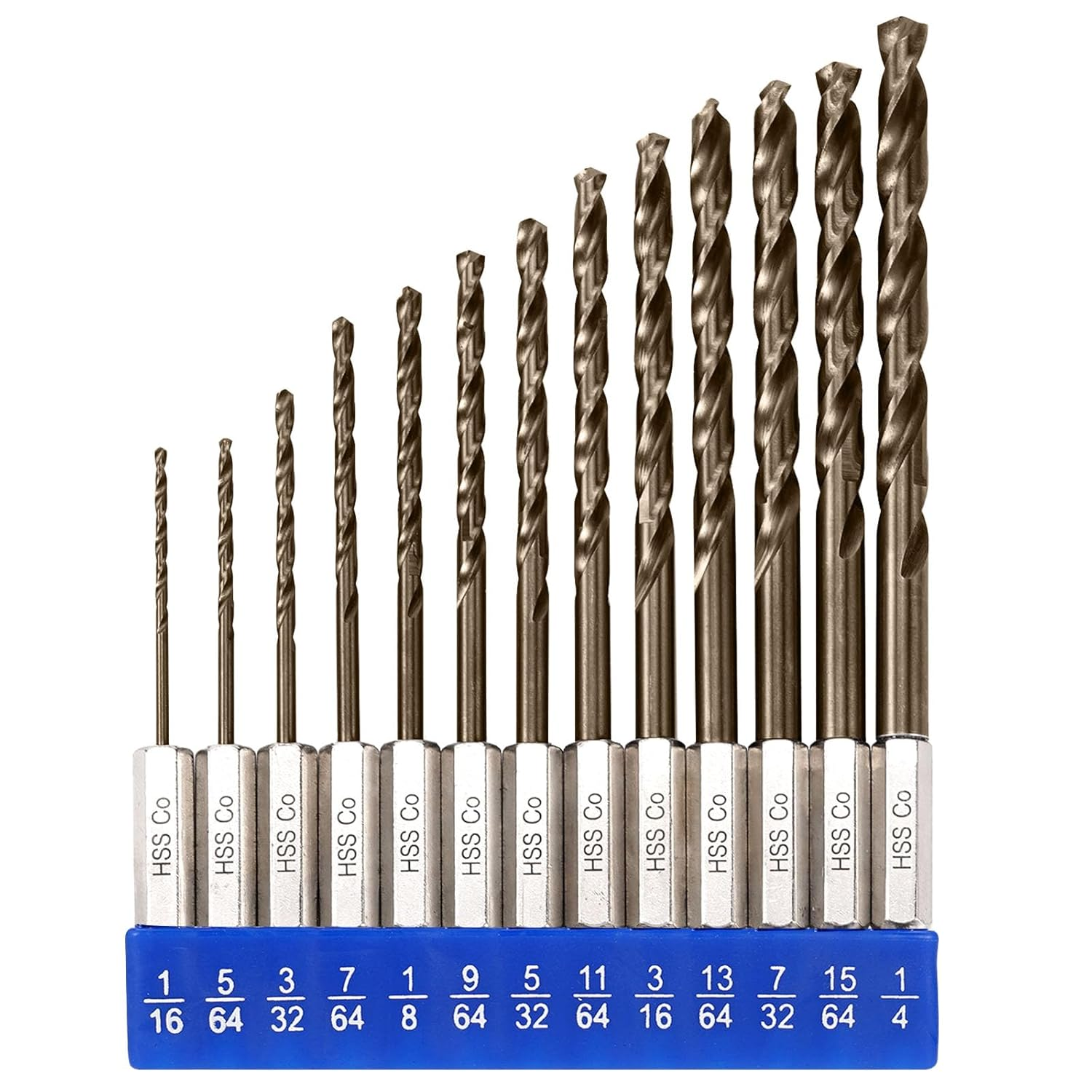 Hex Shank Cobalt Drill Bit Set for Metal and Hardened Steel, 13Pcs 1/16