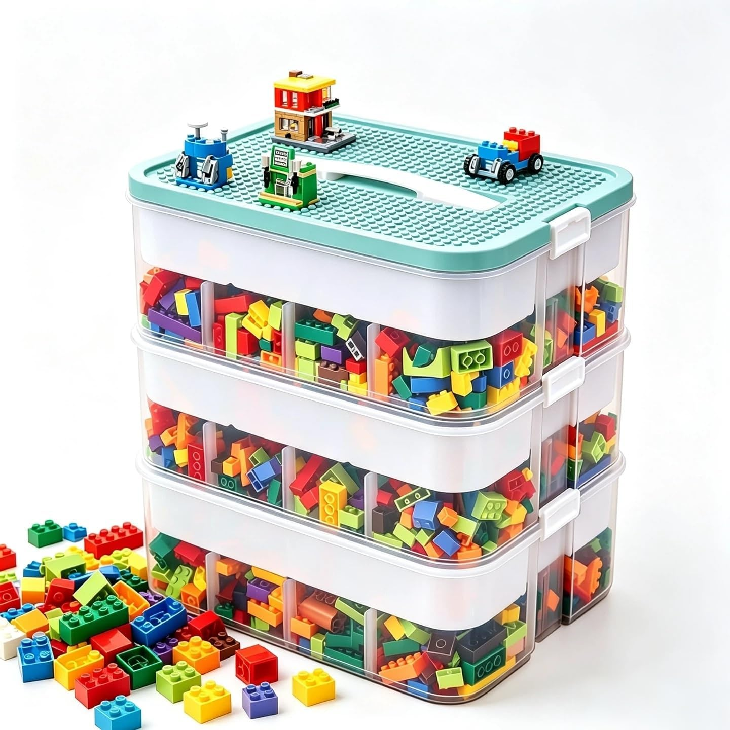 Toy Organizer for Lego Building Blocks, 3 Tier Stackable Storage Bins Green