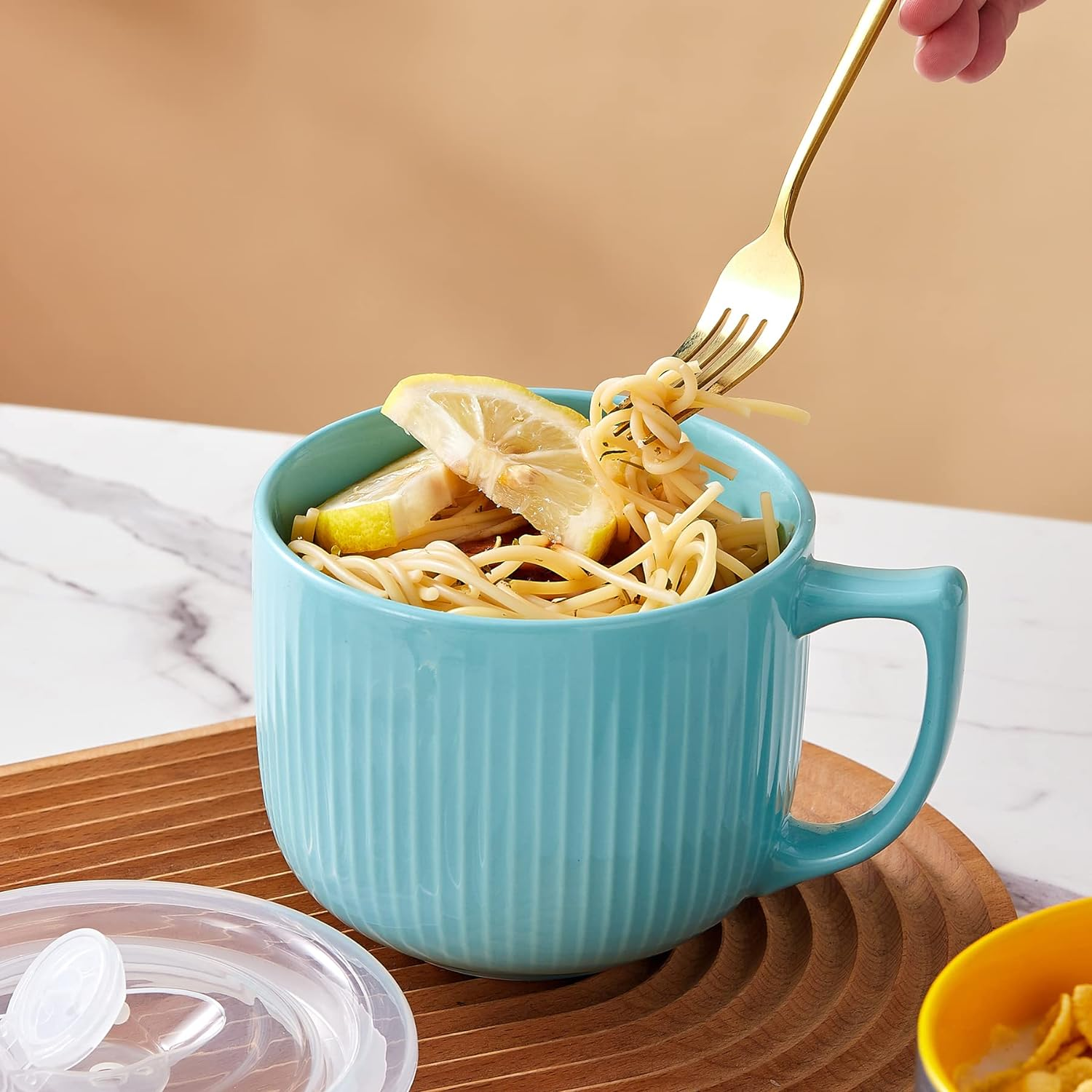 Hoilse Ceramic Soup Bowl with Handle, Large 950ml /32oz Soup Mug with lid, Ri... - Picture 10 of 14