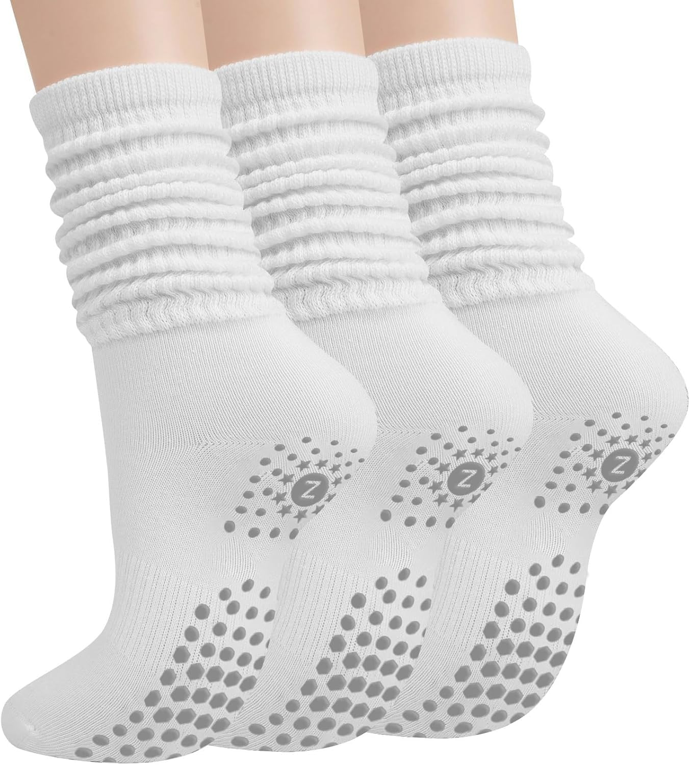 ZANZER (3 Pairs) Scrunch Pilates Grip Socks for Women, Yoga Slouch Socks with... - Picture 3 of 13