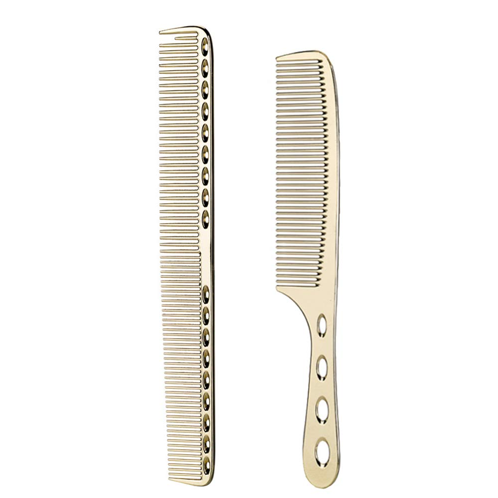 2 Pcs Stainless Steel Hair Combs anti Static Styling Comb Hairdressing Barbers Combs (Gold)
