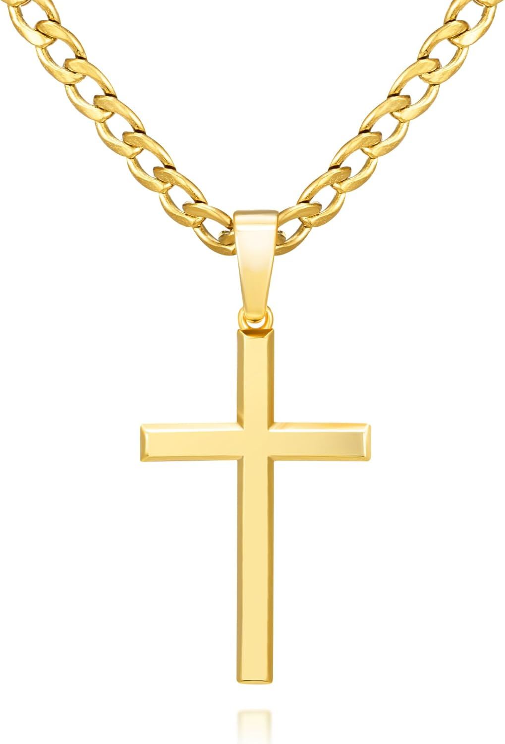 18K Gold over 925 Sterling Silver Cross Necklace for Men/Women, Stainless Steel Cuban/Rope Chain Cross Pendant 18-24 Inch, Religious Jewelry Gifts for Men