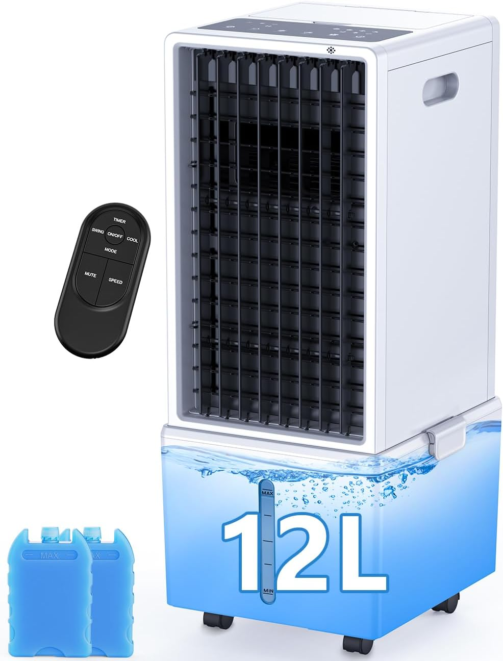 Portable Air Conditioner, 4-IN-1 Windowless Air Conditioner W/12L Tank for 24H Cooling, 4 Modes&4 Speeds,Led Display, Waterless Alert System, 12H Timer, Evaporative Air Cooler for Room