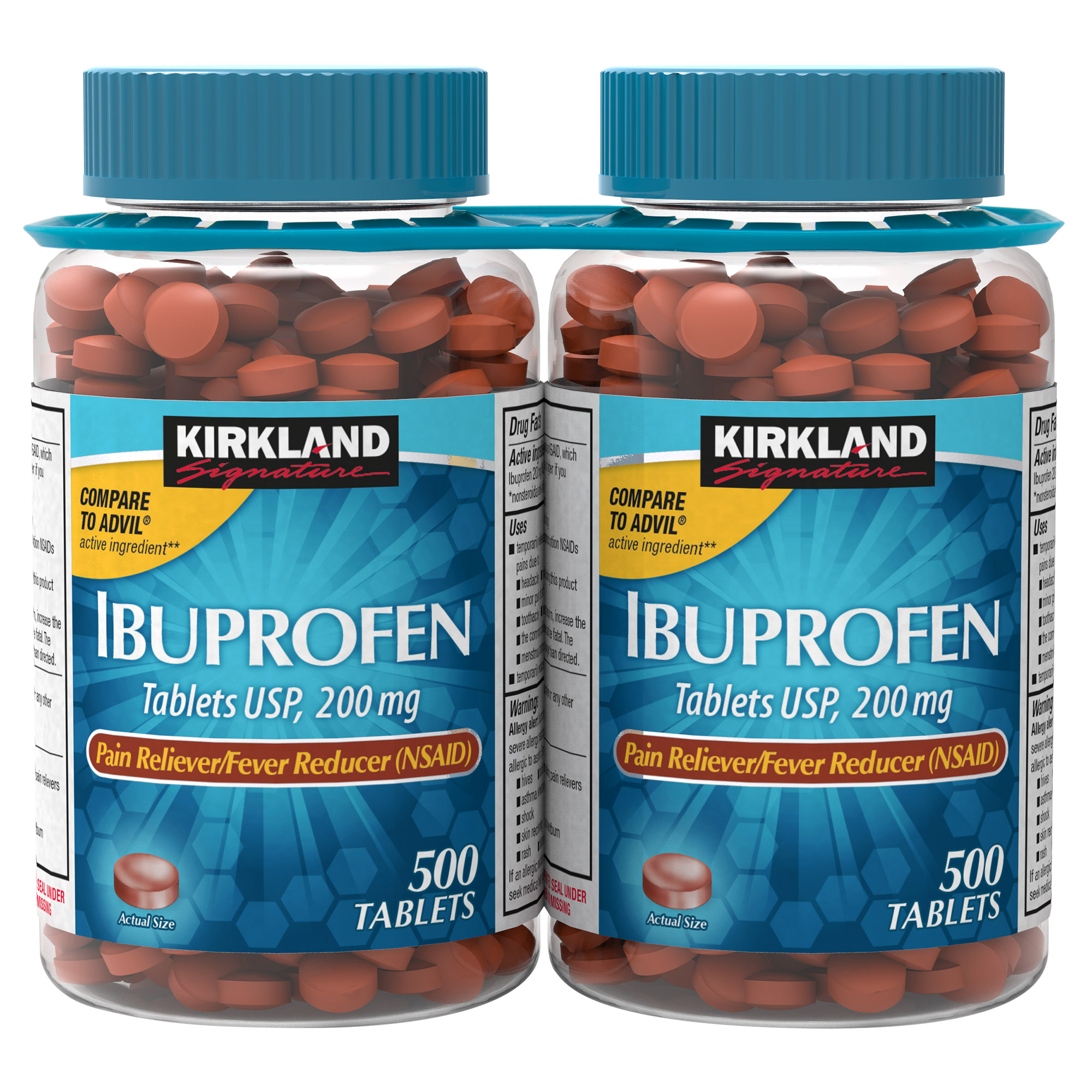 2 Pack Kirkland Signature Ibuprofen 200 Mg., 1,000 Tablets, Pain Reliever NEW