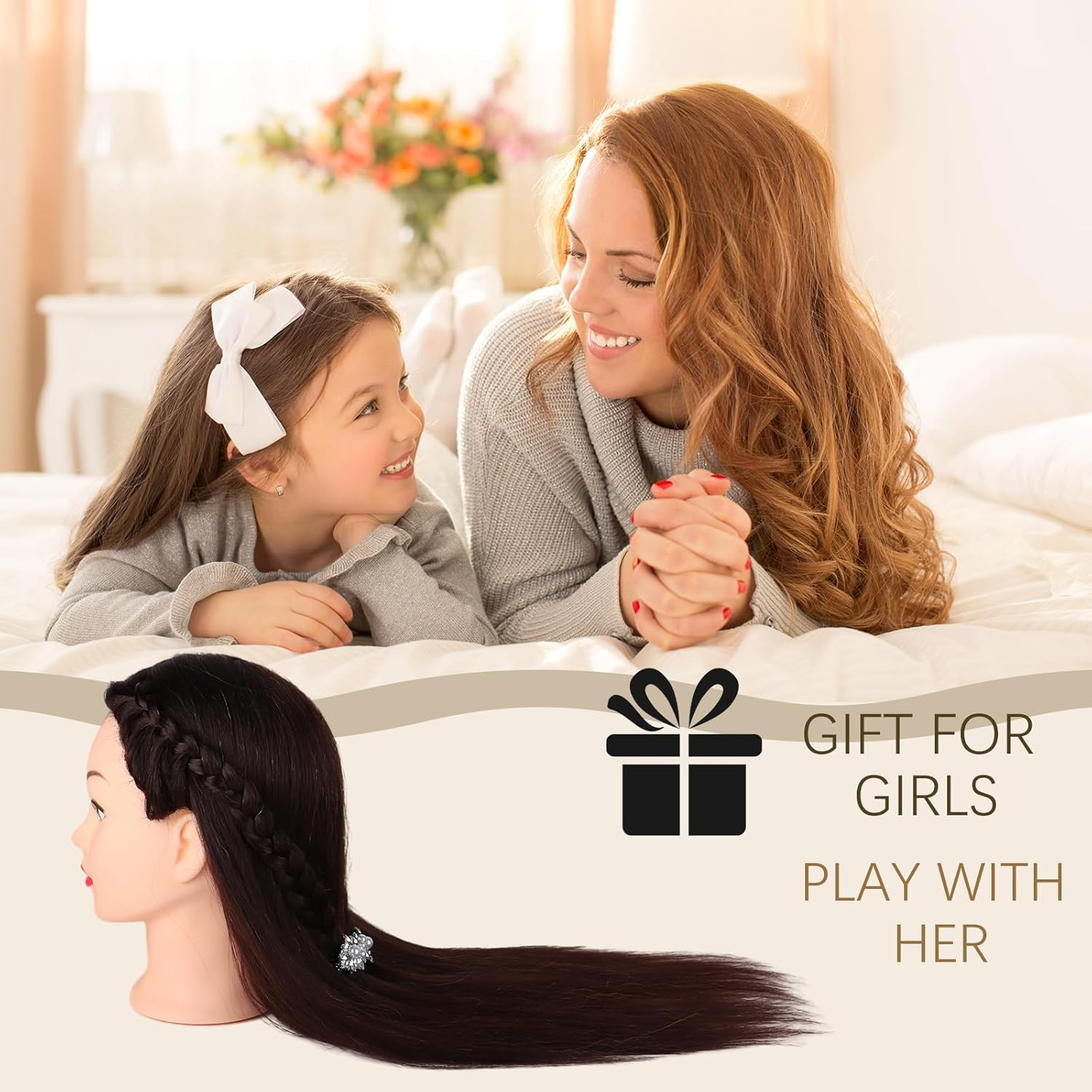 DaizySight Hair Styling Training Head with 60% Real Human Hair, 23" Dark Brow... - Picture 7 of 16