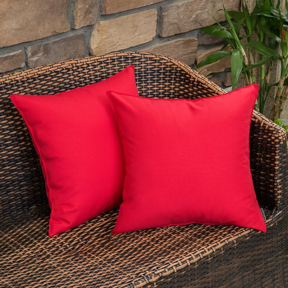 MIULEE Pack of 2 Decorative Outdoor Waterproof Pillow Covers Square Garden Cushion Sham Throw Pillowcase Shell for Spring Patio Tent Couch 18X18 Inch Red