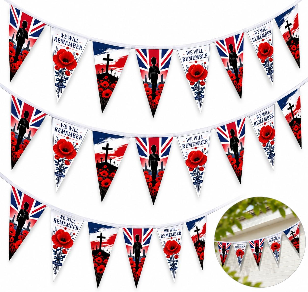 Remembrance Day Bunting, 18PCSDouble Sided Printing, Lest We Forget Bunting