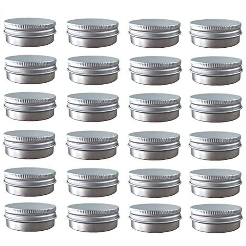 Aluminum Tin Jars, Cosmetic Sample Metal Tins Empty Container Bulk, round Pot Screw Cap Lid, Small Ounce for Candle, Lip Balm, Salve, Make Up, Eye Shadow, Powder (24 Pack.5 Oz/15Ml) …