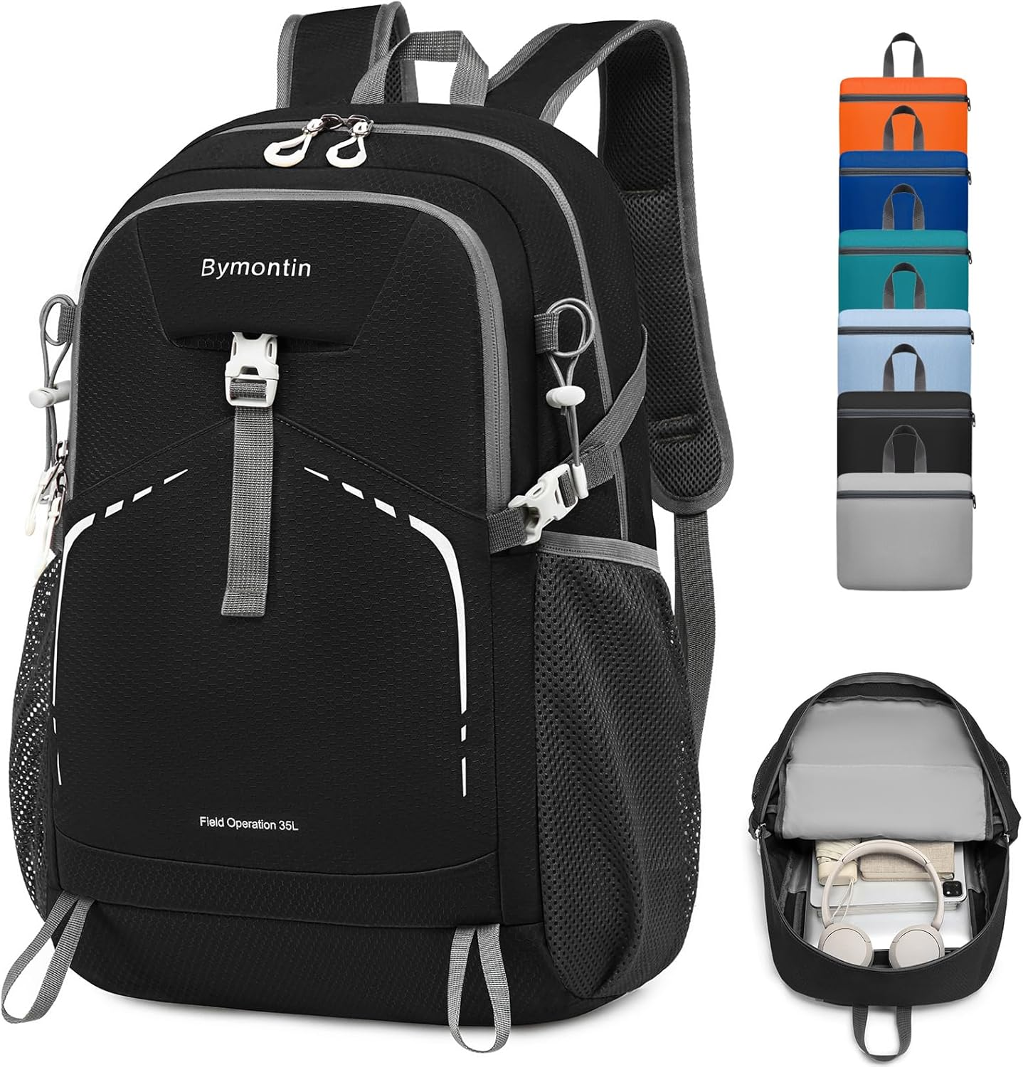 Lightweight Foldable 35L Everyday Backpack, Packable Daypack (Black)