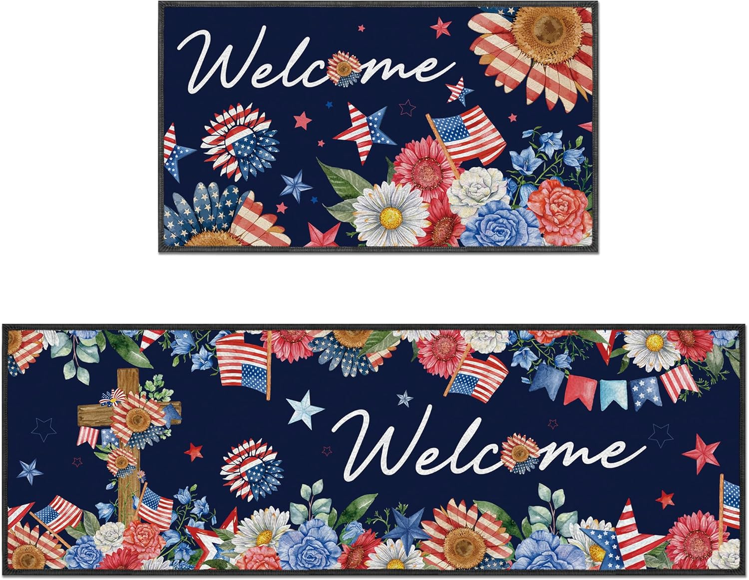 Patriotic 4th of July Kitchen Rug Set, 2-Piece American Flag Decor