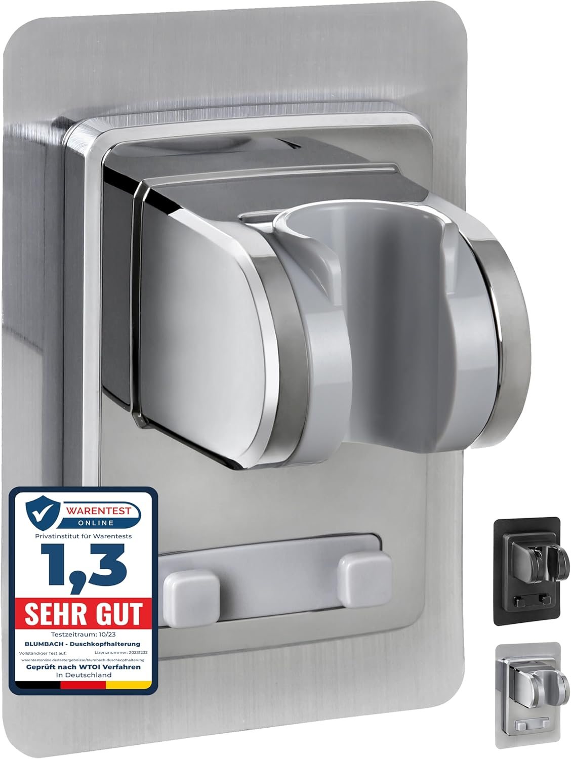 BLUMBACH® Duschkopfhalterung Ohne Bohren - DAS ORIGINAL - Duschhalterung Kleben Statt Bohren - Neigung Verstellbar, Chrom - Duschkopf Halterung - Shower Head Holder Mit Extra Starkem Klebepad