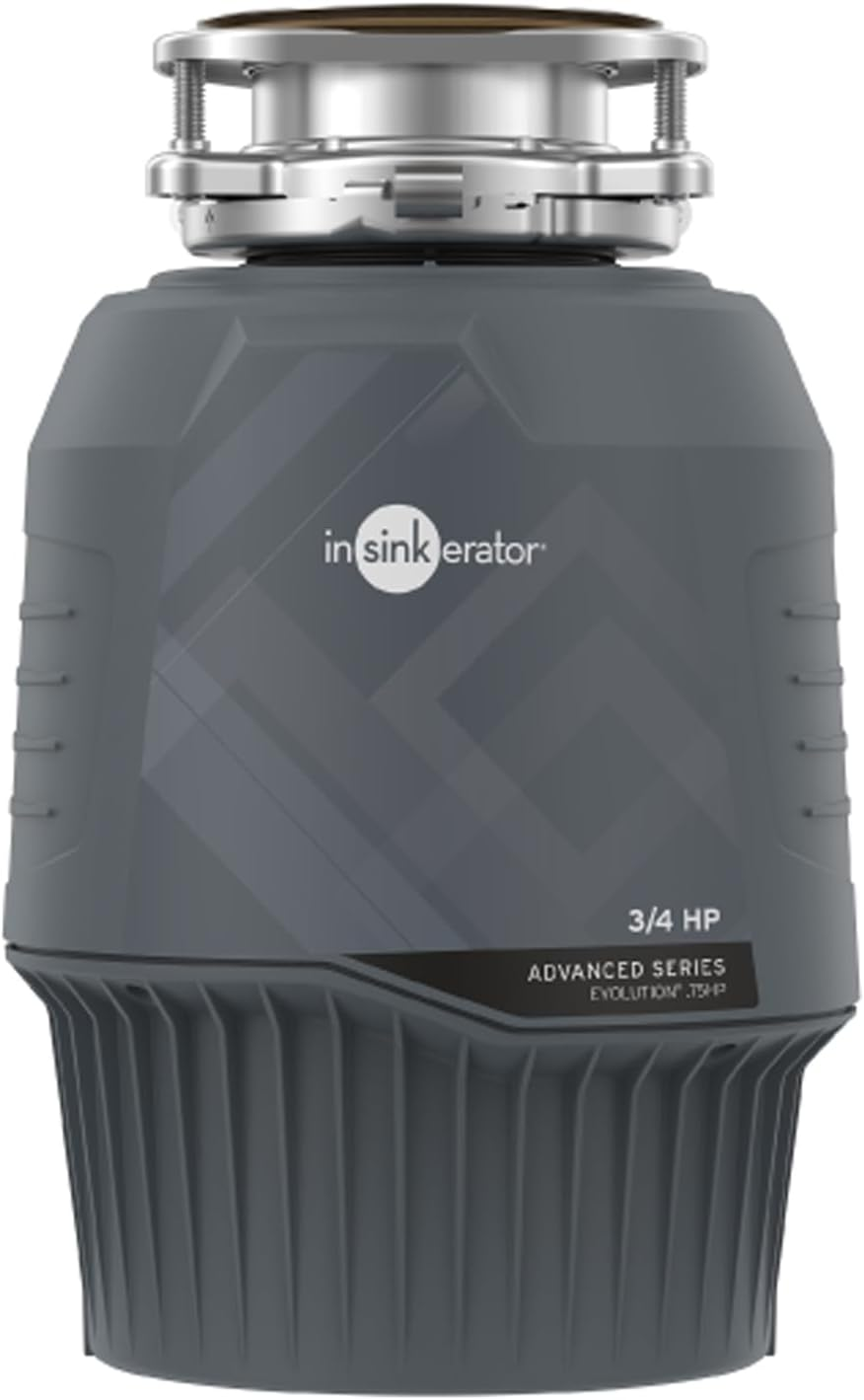 Insinkerator EVOLUTION 0.75HP 3/4 HP, Advanced Series EZ Connect Continuous Feed Food Waste Garbage Disposal, Gray