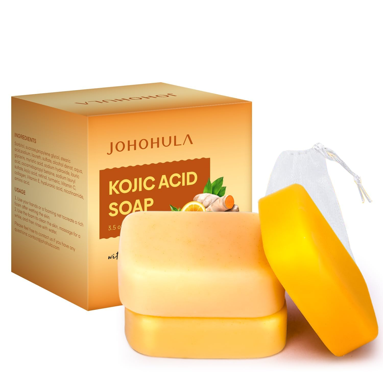 Kojic Acid Dark Spot Remover Soap Bars with Vitamin C, Retinol, Collagen, Turmeric - Smooth for Face and Body, Firm and smooth skin - 3 X 100g Bars